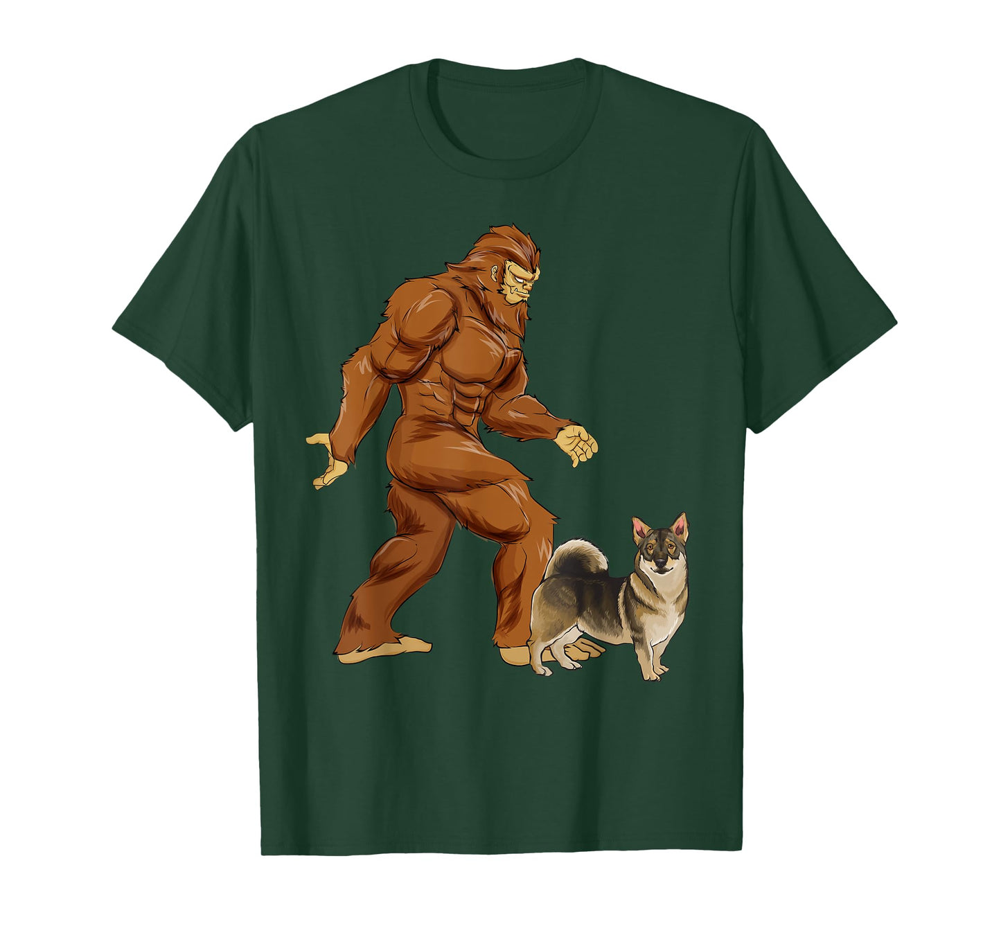 Funny Bigfoot Walking Swedish Vallhund Sasquatch Dog Men Women Kids T-Shirt