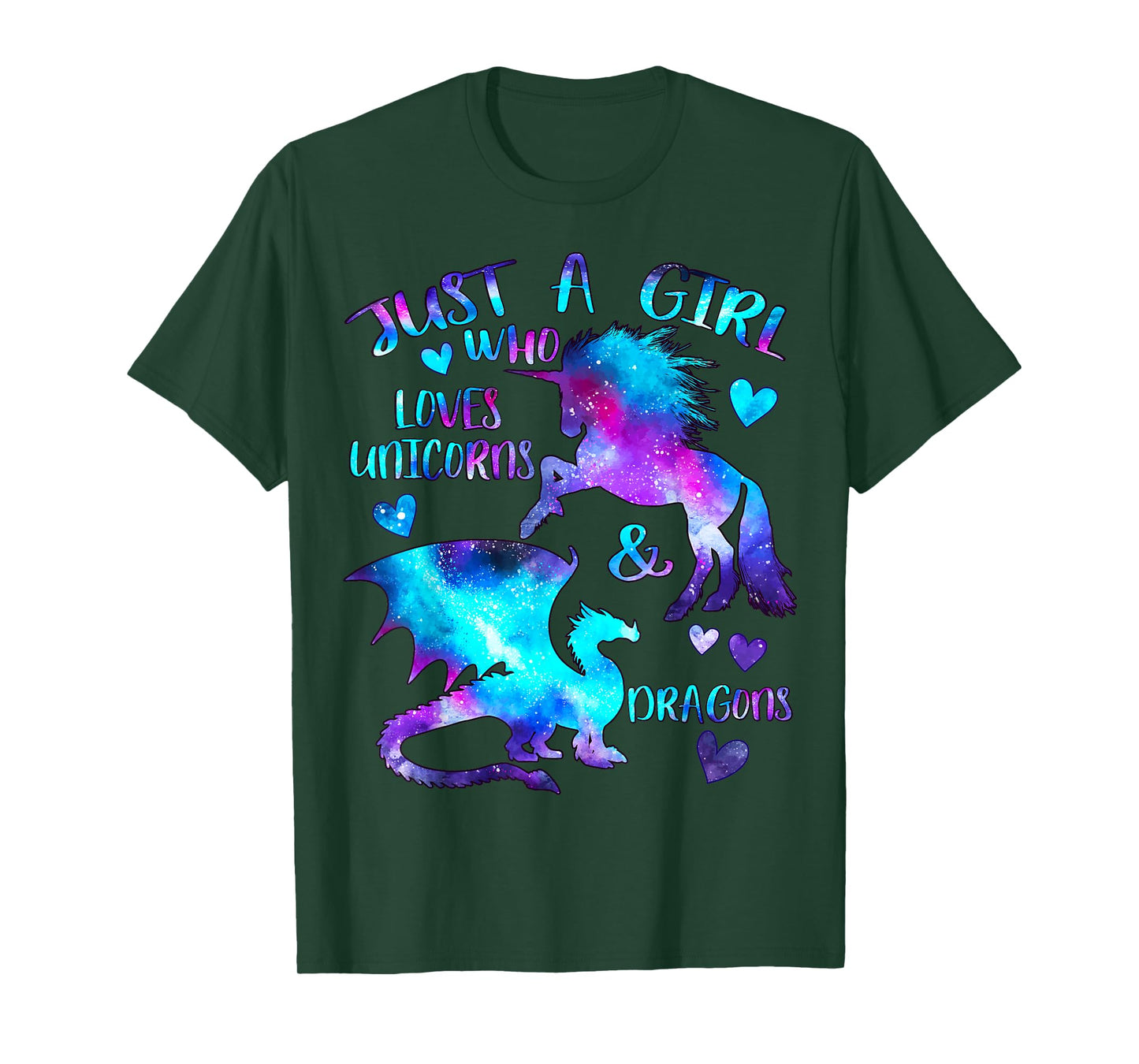 Just a Girl Who Loves Dragons and Unicorns Fantasy Themed T-Shirt