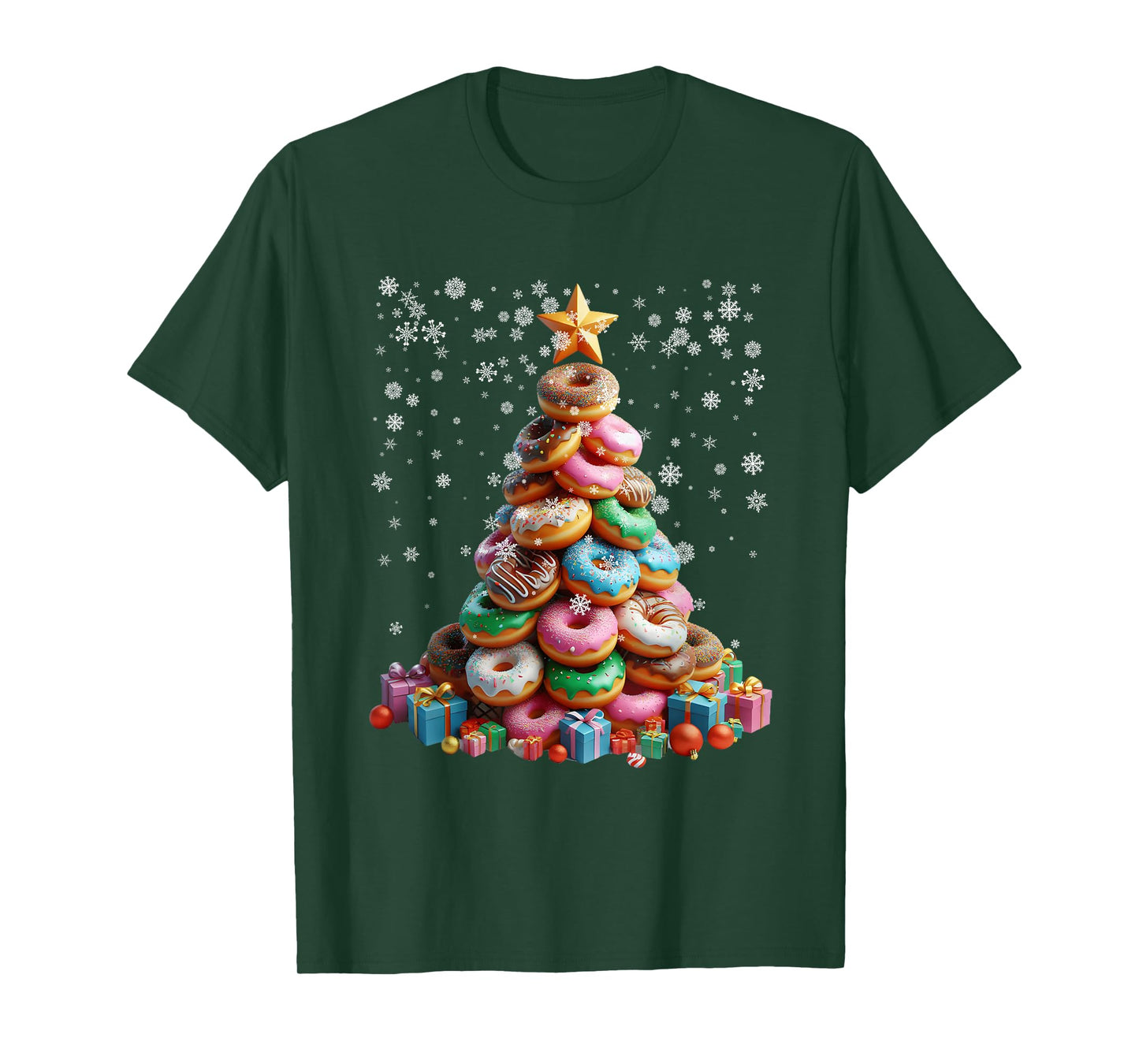 Funny Donuts Christmas Tree Lights Xmas Pjs Sweet Cake T-Shirt
