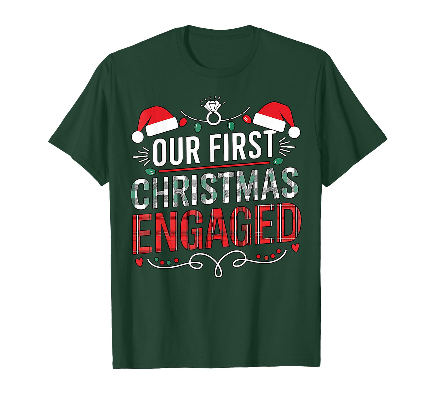Our First Christmas Engaged 2024 Black Unisex Adult Christmas Couple Matching T-Shirt