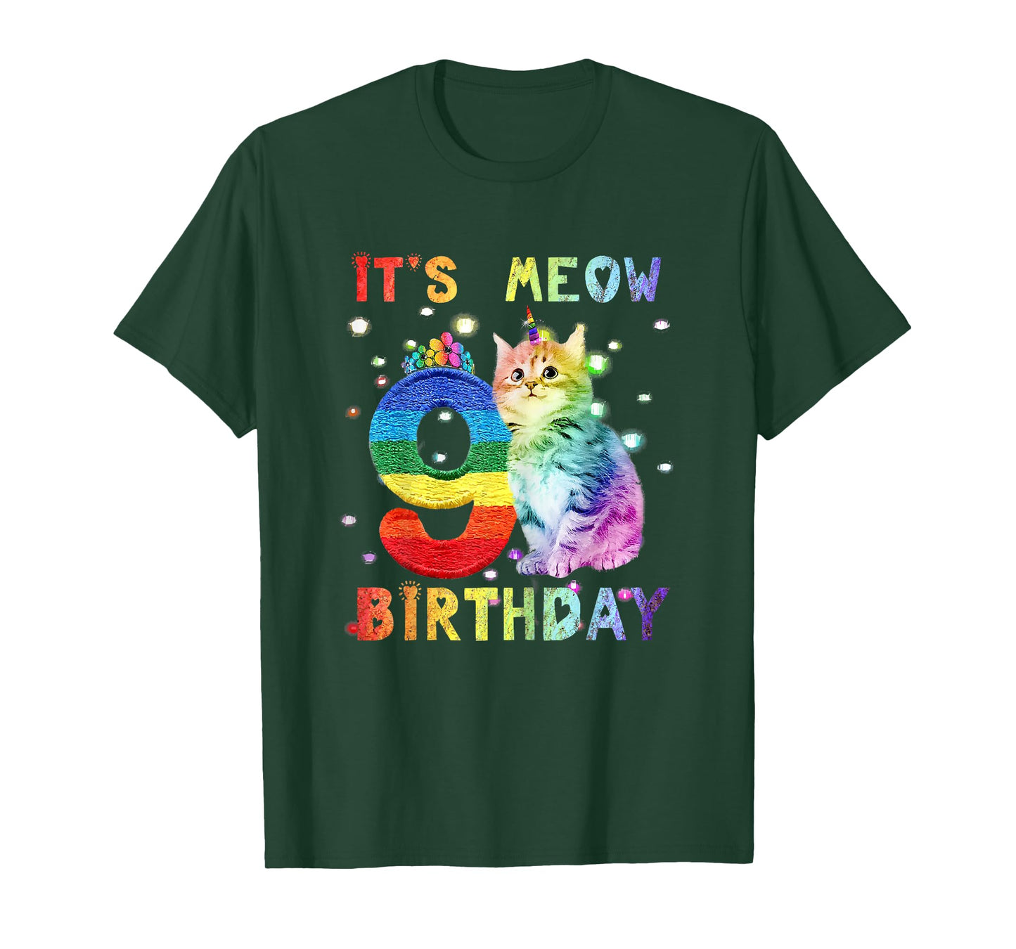 Cute 9th Birthday Cat Unicorn 9 Years Old Rainbow Girl Teens T-Shirt
