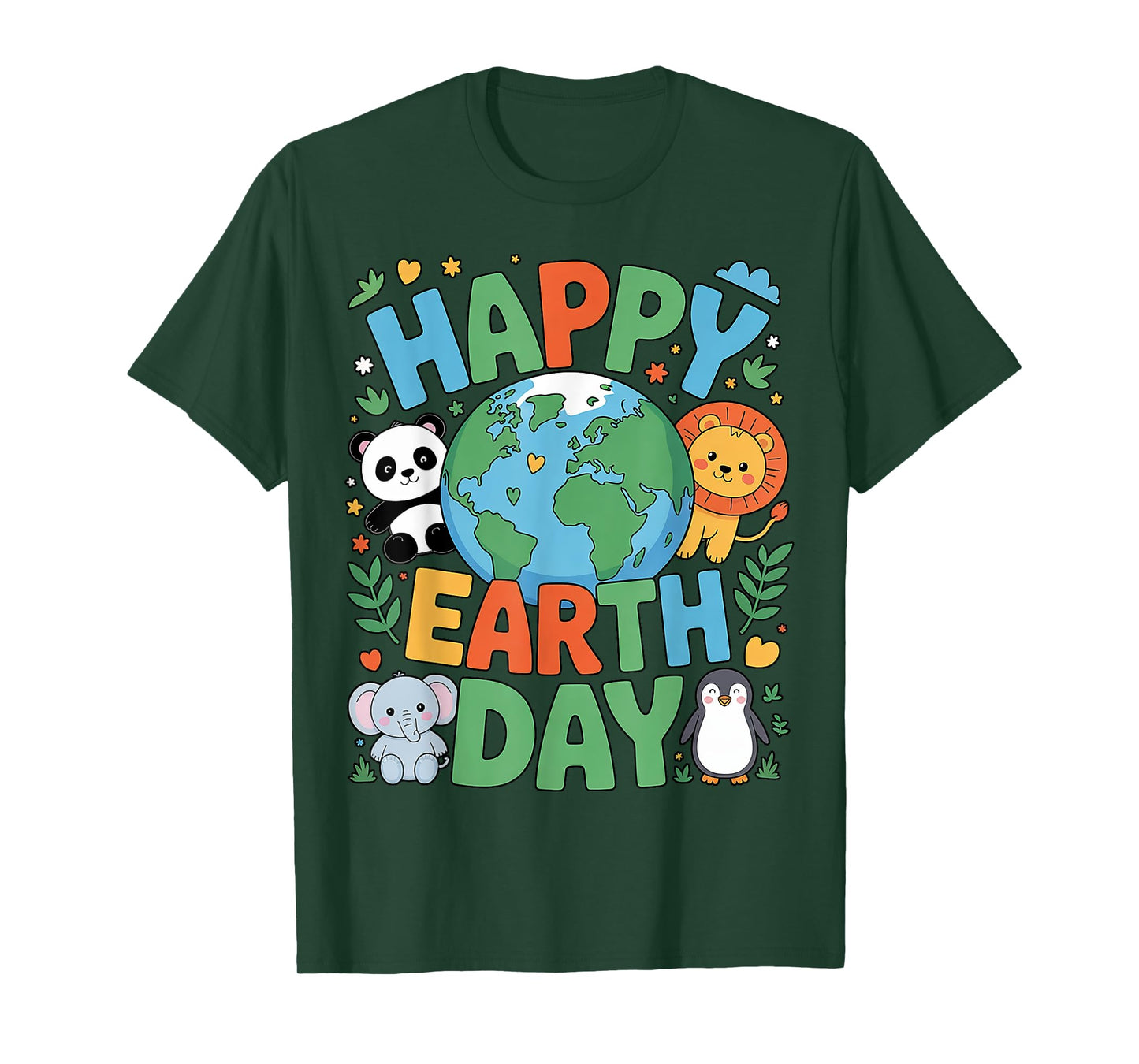 Smiling Earth Surrounded by Baby Animals Happy Earth Day T-Shirt