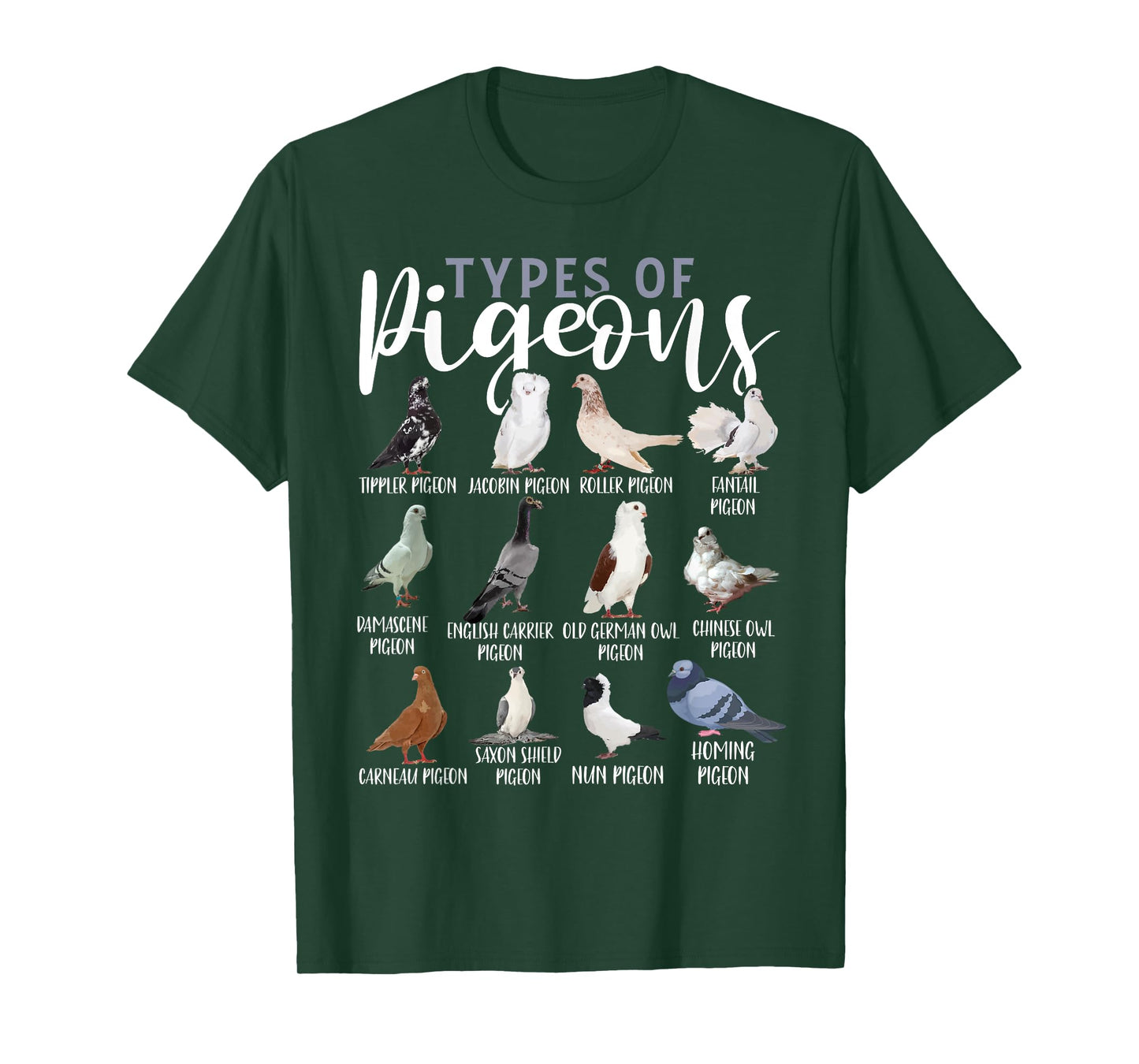 Types of Pigeons Shirt Bird Lover Homing Pigeon Racing T-Shirt