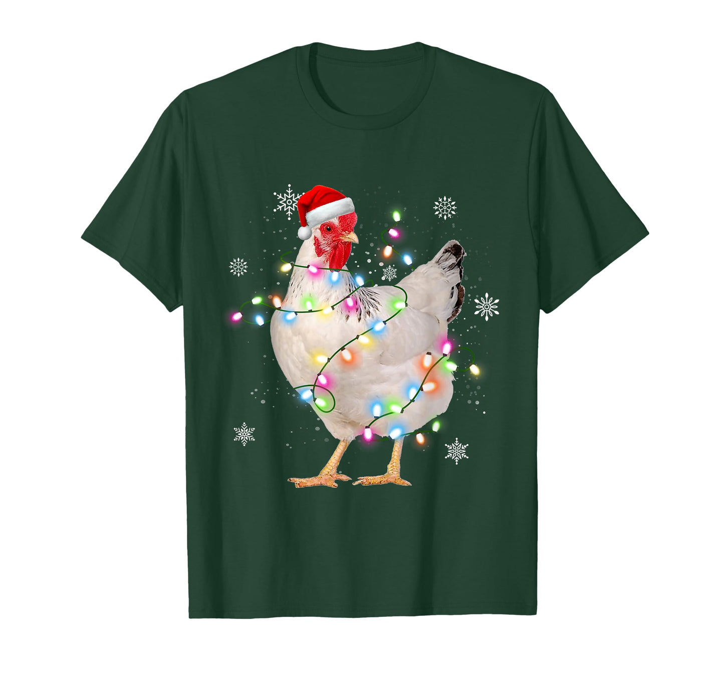 Santa Chicken Christmas Lights Farmer Xmas Chicken Lover T-Shirt