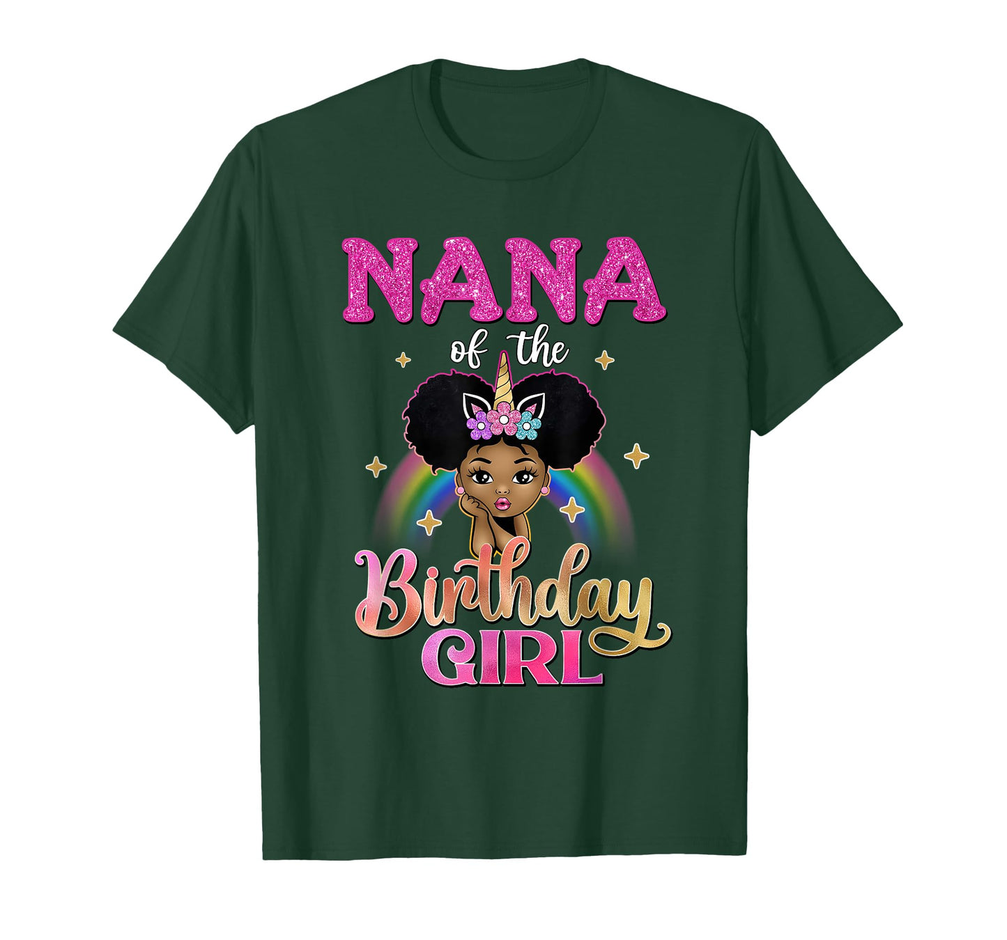 Nana of The Birthday Girl Princess Afro Melanin Unicorn T-Shirt