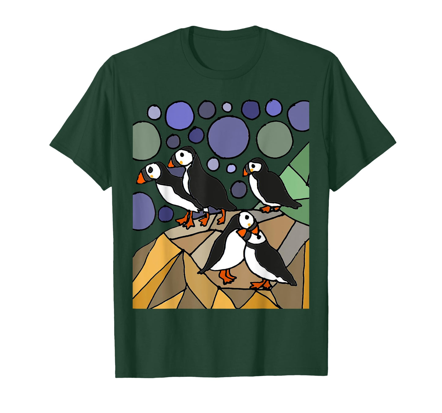 Smileteesbirdsa Funny Puffin Birds on Rocks Art T-Shirt