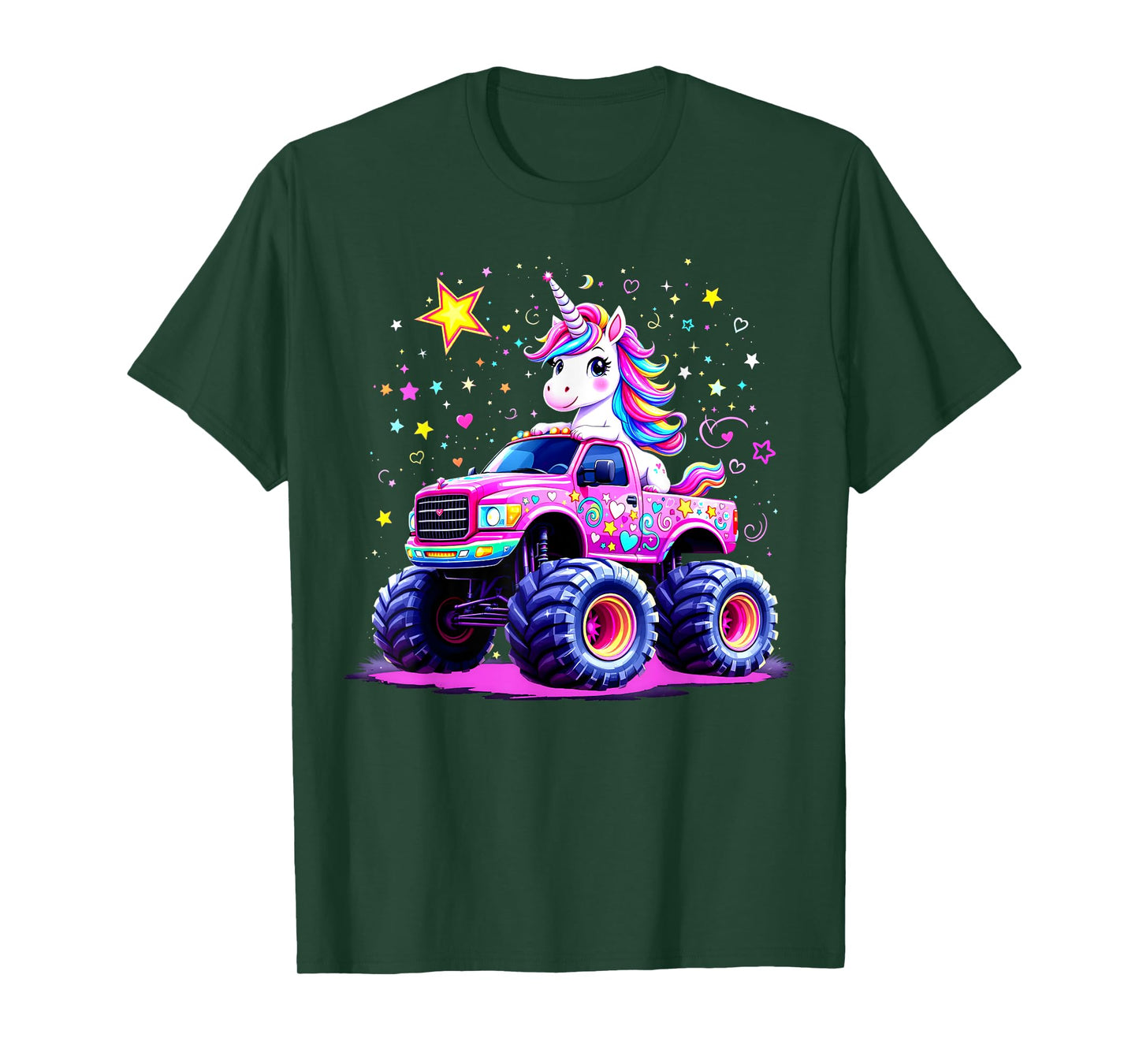 Funny Cute Unicorn Riding A Pink Monster Truck T-Shirt