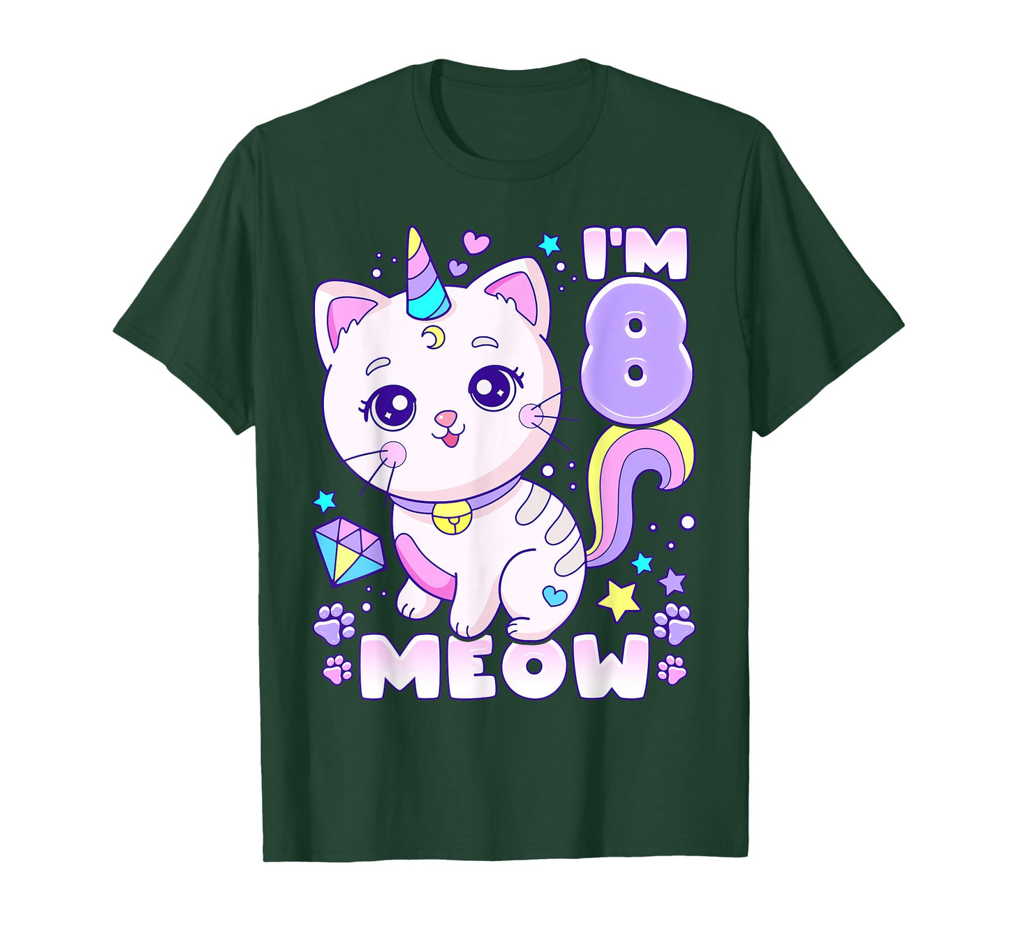 Birthday girl 8 years old, cat, unicorn, 8th birthday T-Shirt