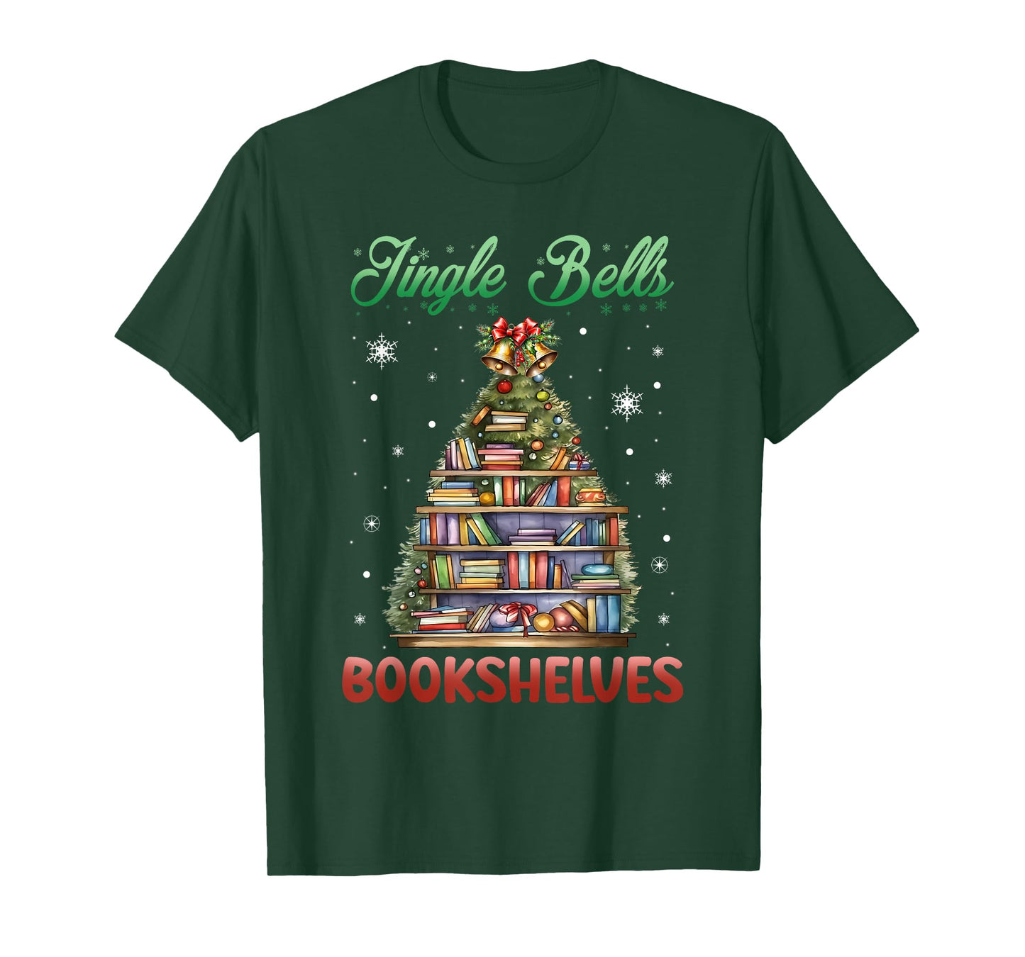 Jingle Bells Bookshelves Christmas Bookworm Librarian T-Shirt