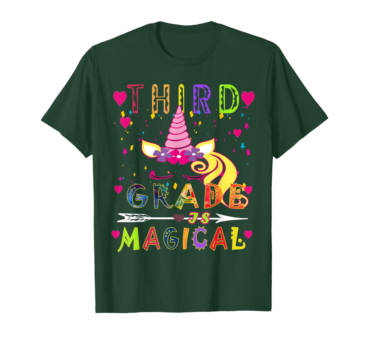 Unicorn Third Grade Is Magical Funny Back To School Teacher Men Women Girls Kids T-Shirt