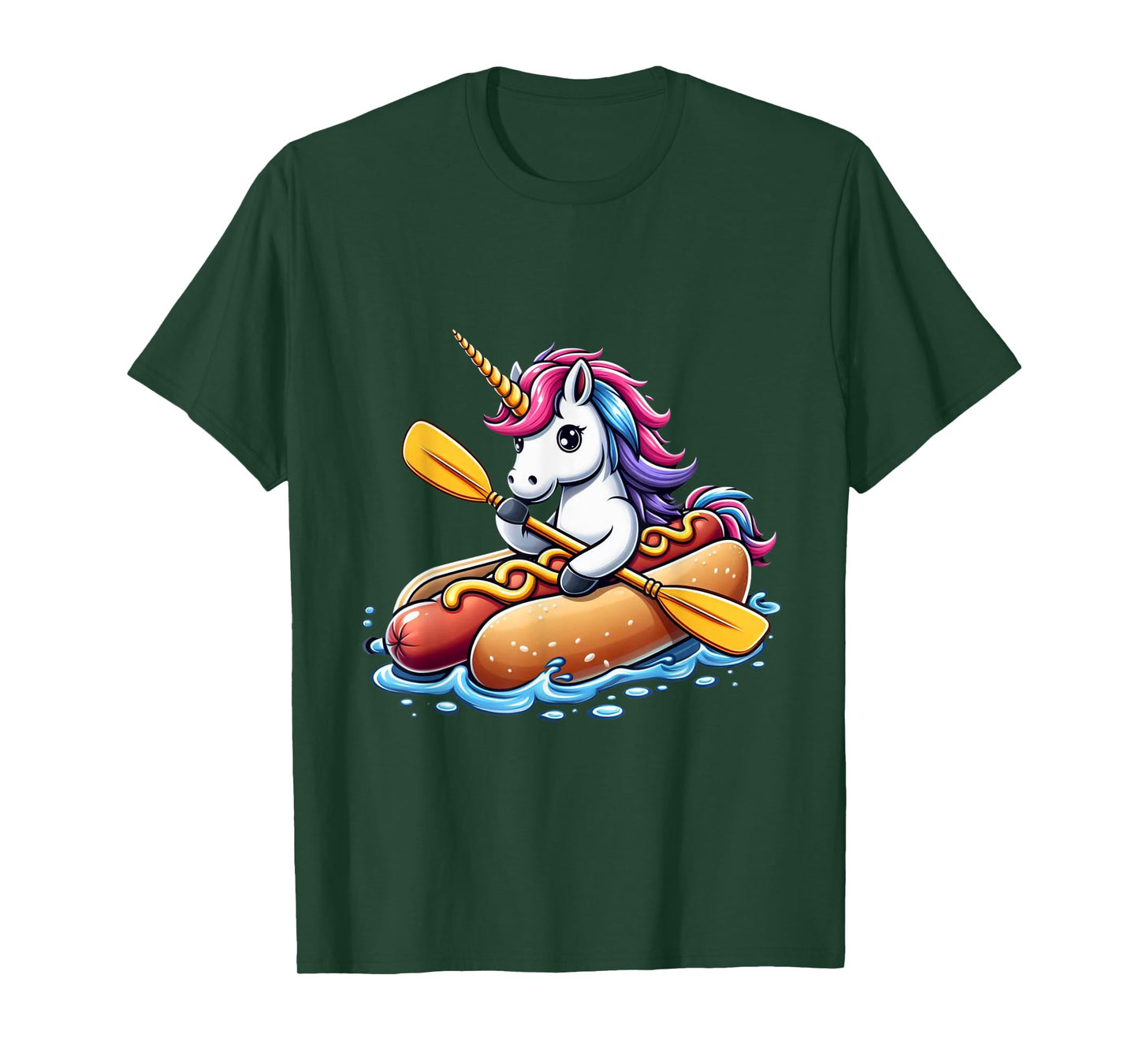 Unicorn Riding Hot Dog Boys Girls Women Kids Teens Rainbow T-Shirt