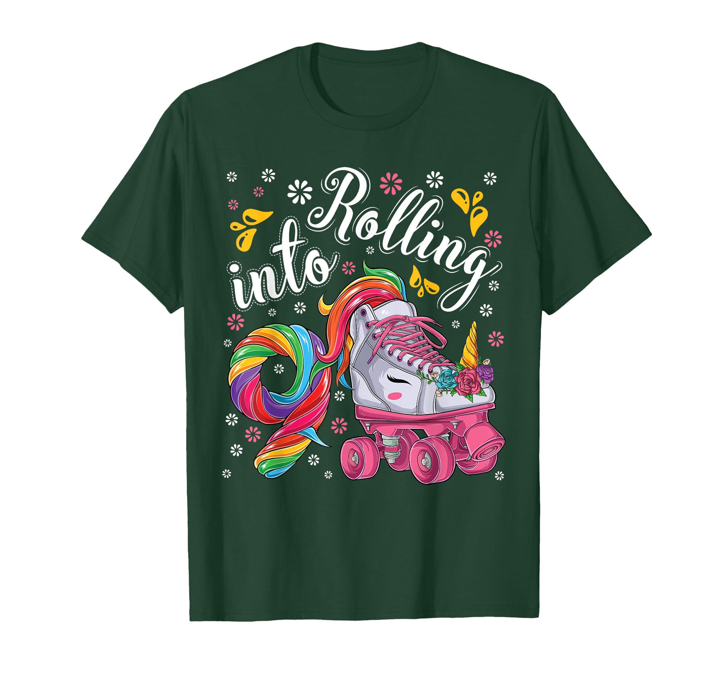 Roller Girl 9 year old Unicorn Rolling skate 9th birthday T-Shirt