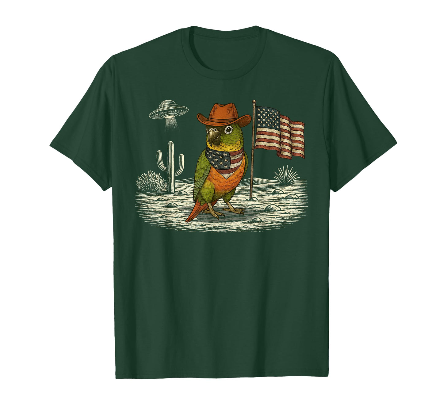 Green Cheek Conure 4th of July US American Flag Patriotic T-Shirt