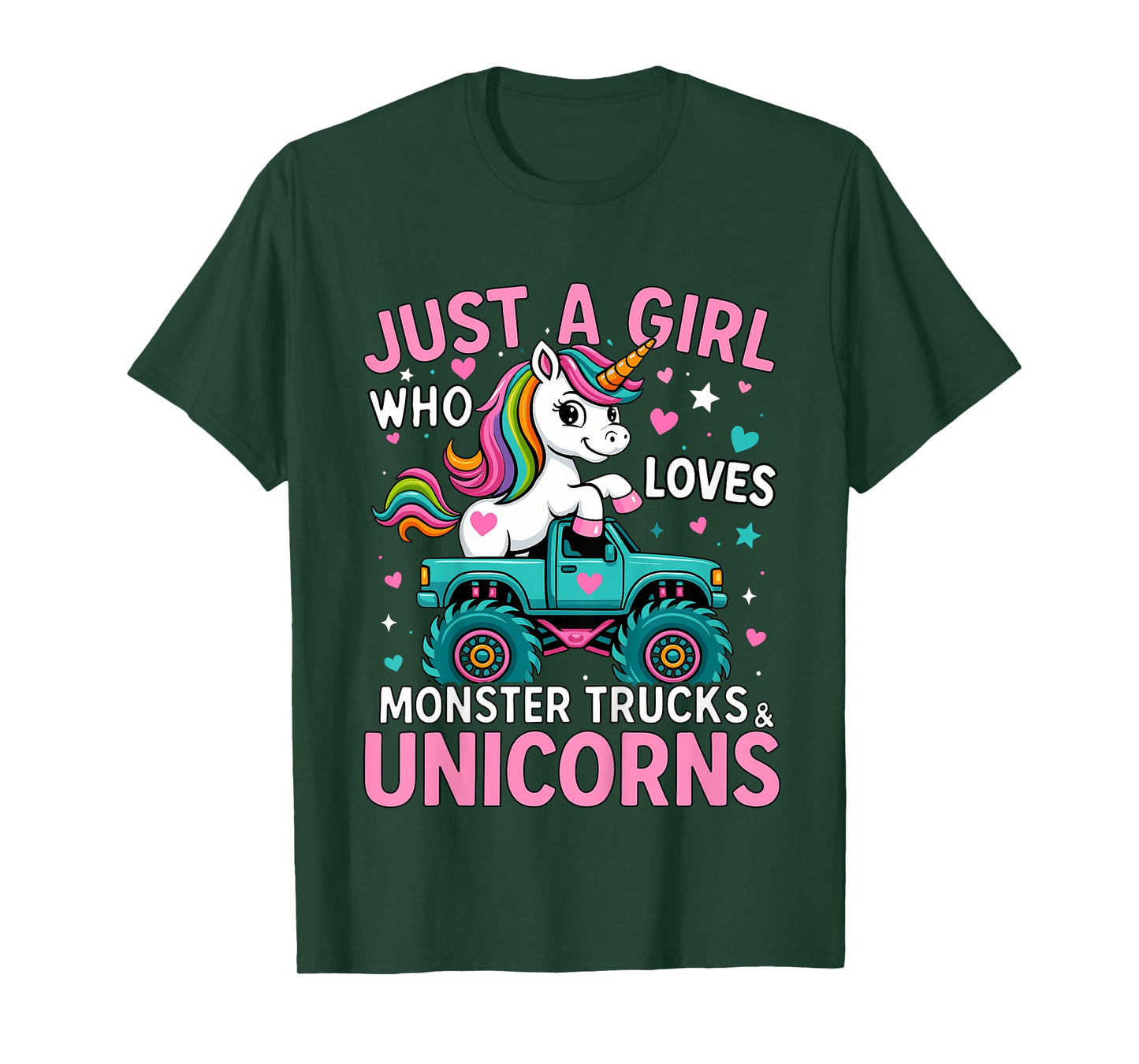 Kids Just a Girl Who Loves Monster Trucks and Unicorns T-Shirt