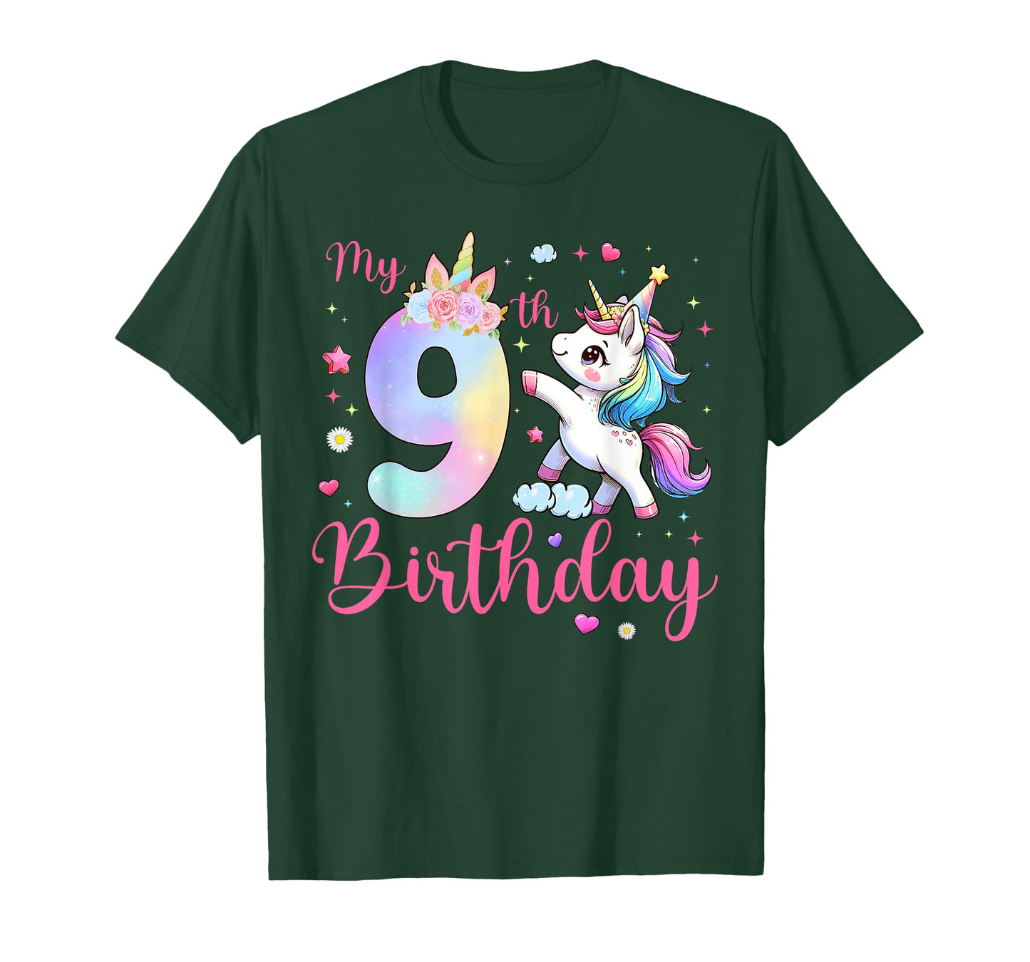 Cute Unicorn 9 Years Old My 9th Birthday Unicorn Girl Kids T-Shirt