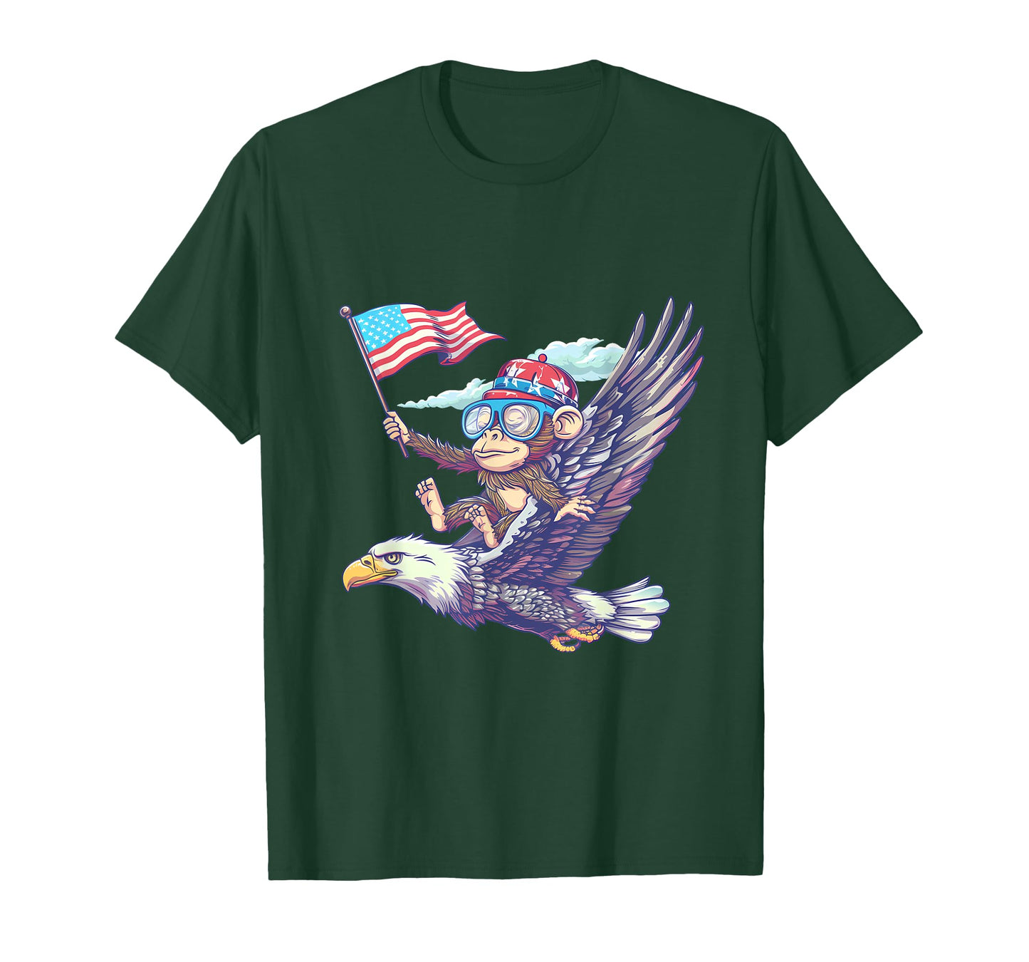 Funny Monkey Bald Eagle American Flag USA Fourth Of July T-Shirt