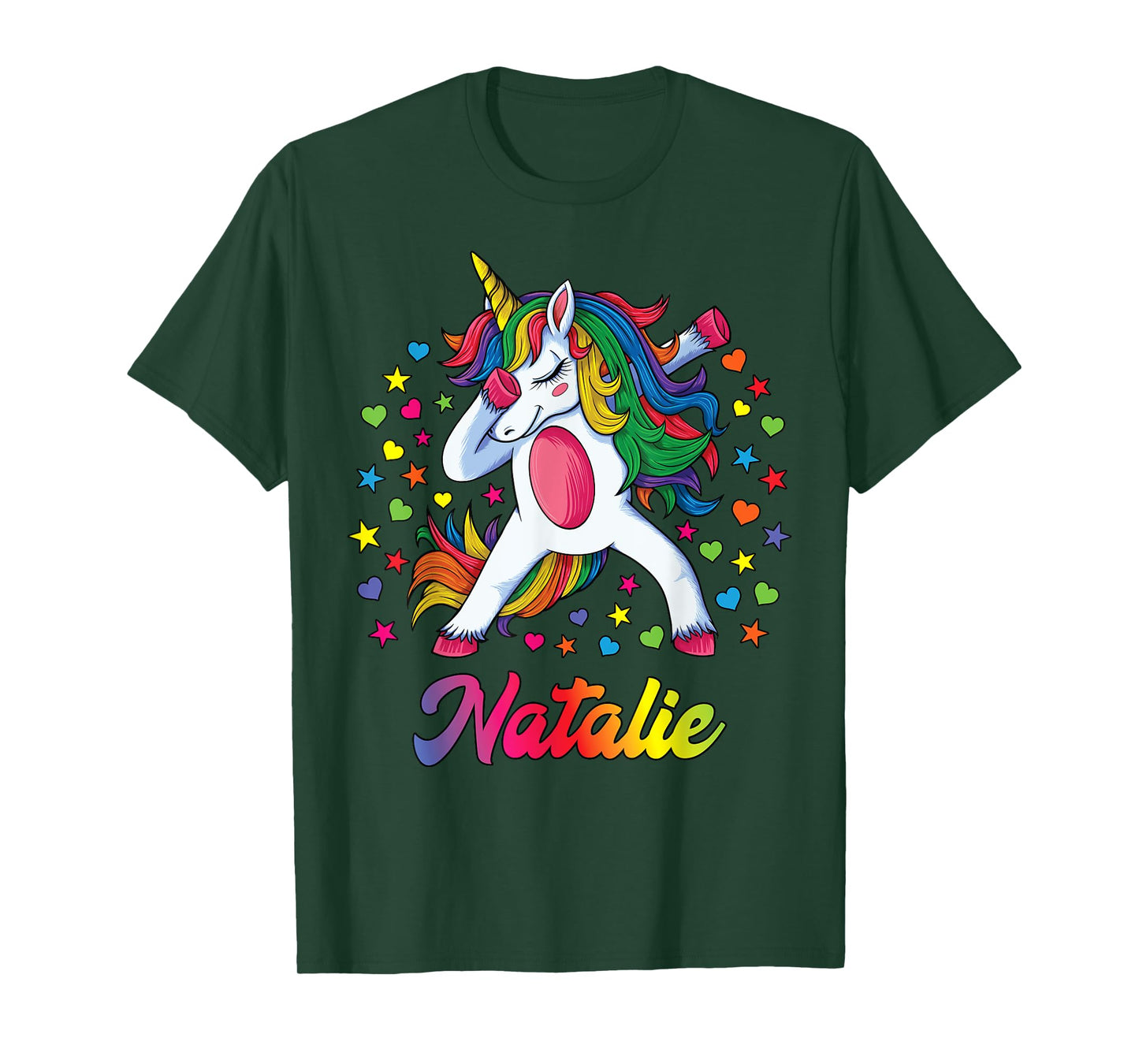 Natalie Dabbing Unicorn Rainbow Personalized Name Custom T-Shirt