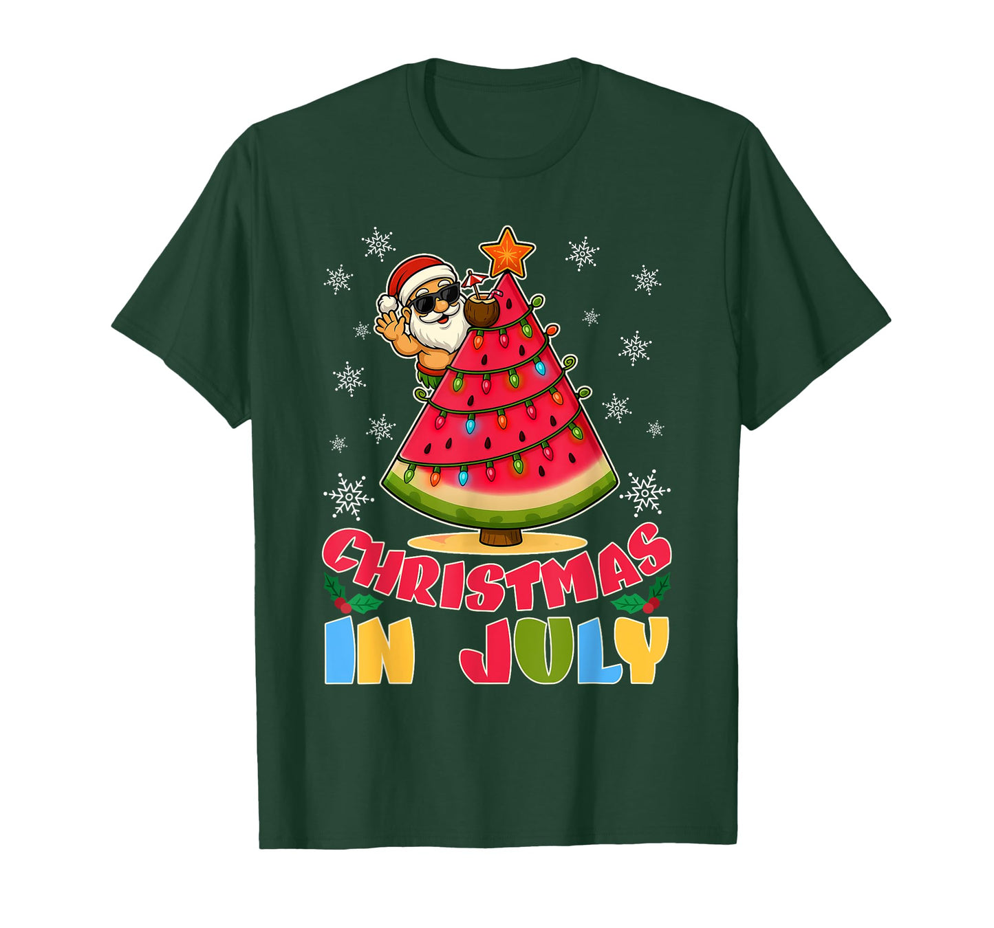 Christmas In July Funny Santa Watermelon Xmas Tree Summer T-Shirt