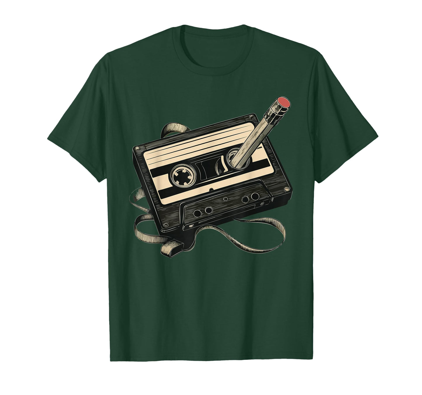 Retro Cassette Tape with Pencil Rewind T-Shirt
