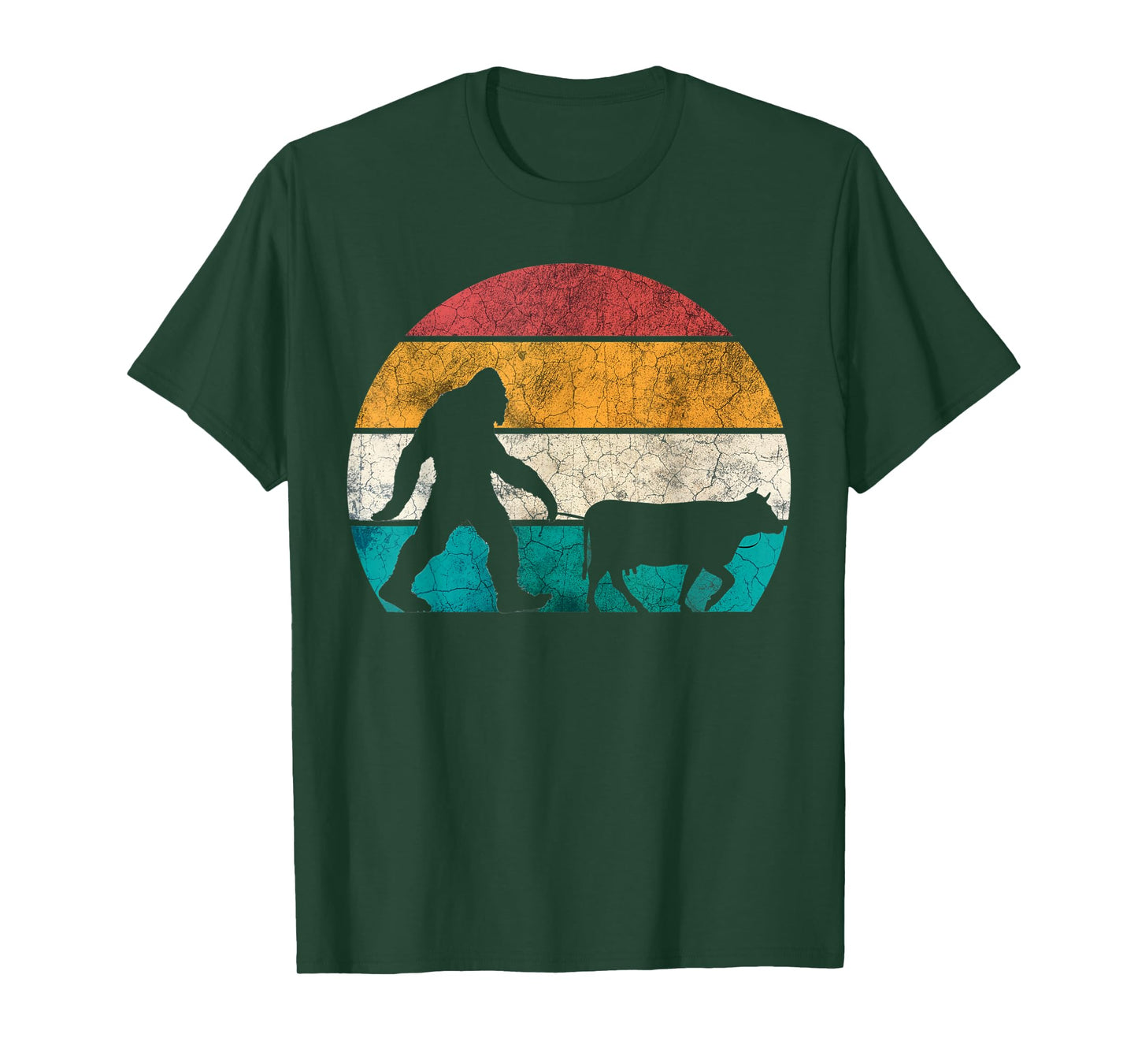 Funny Bigfoot Walking Cow Retro Vintage T-Shirt