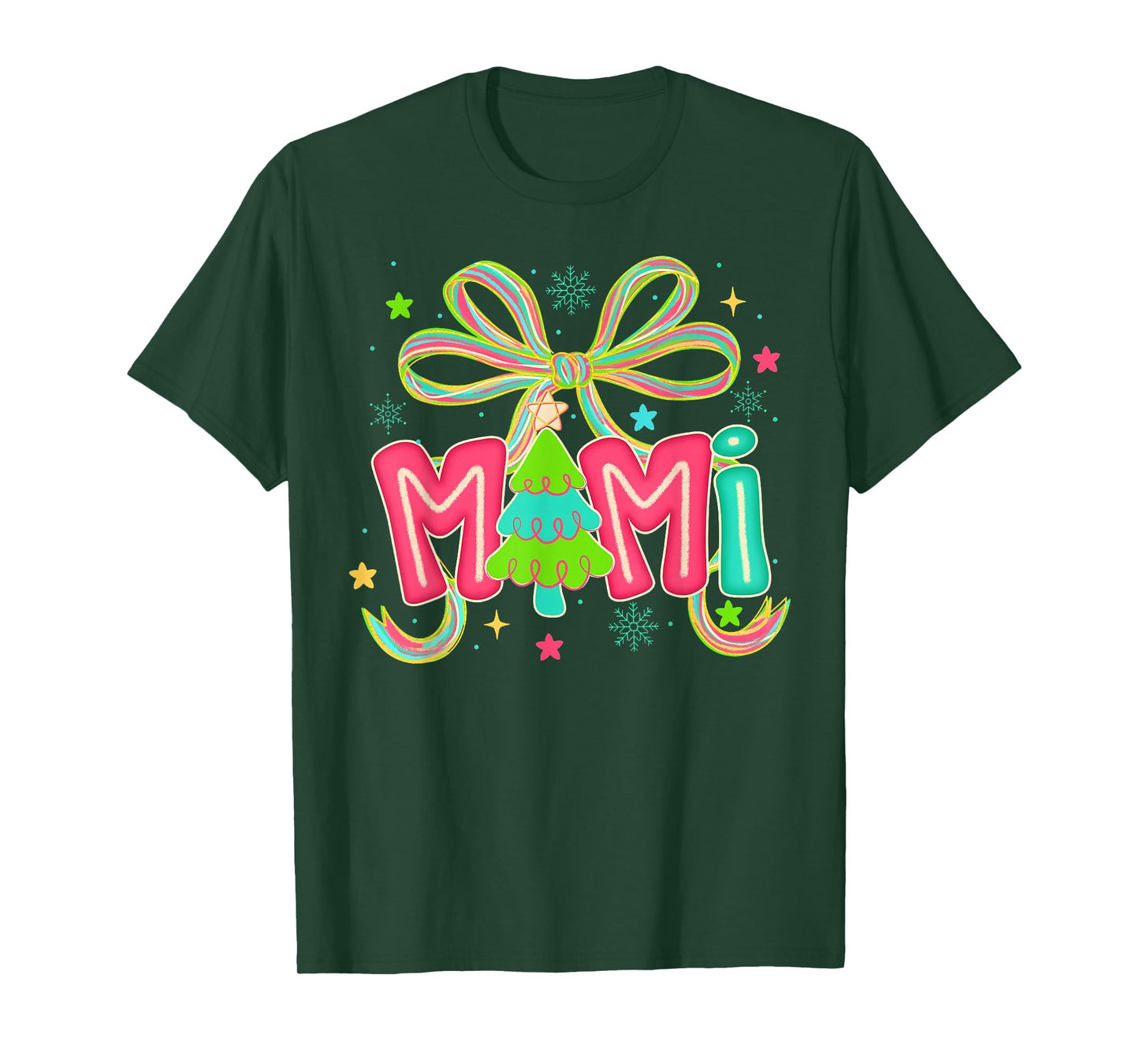 Mimi Claus Christmas Coquette Bow Xmas Tree Women Groovy T-Shirt