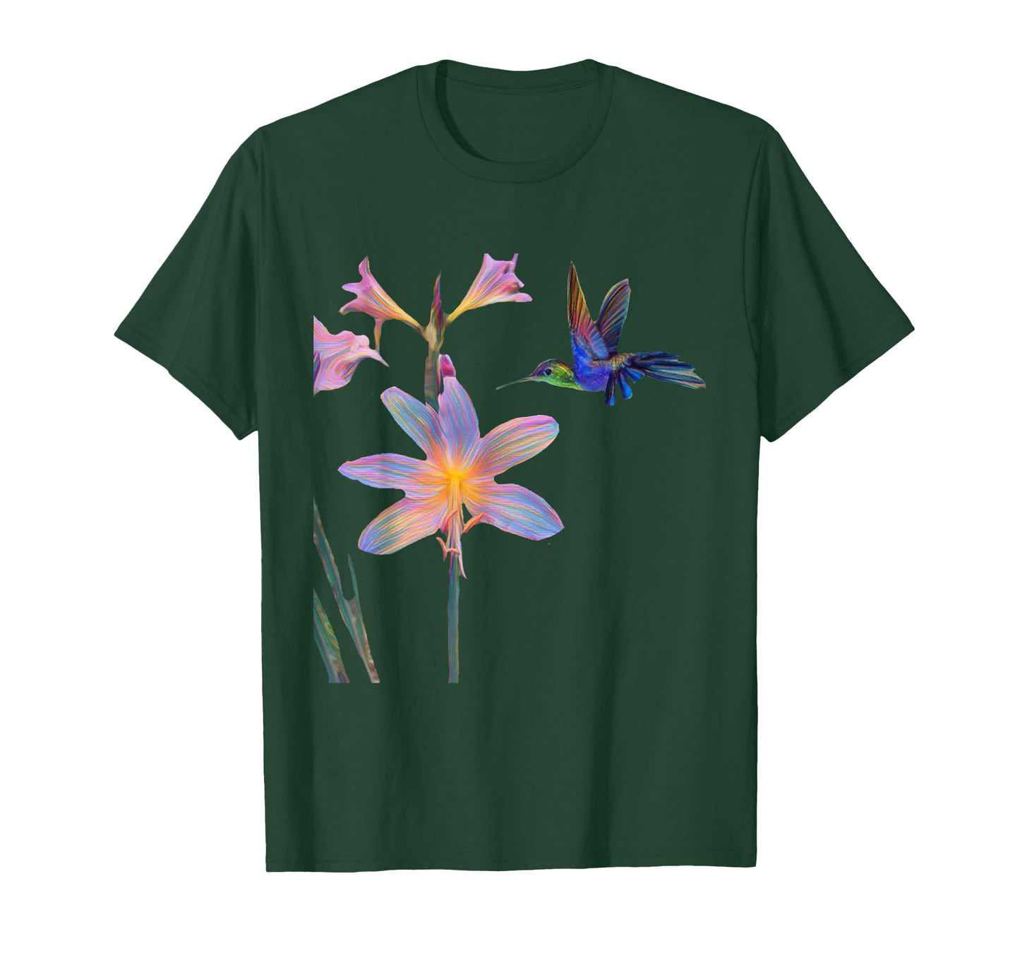 Blue Hummingbird with Flower T-Shirt