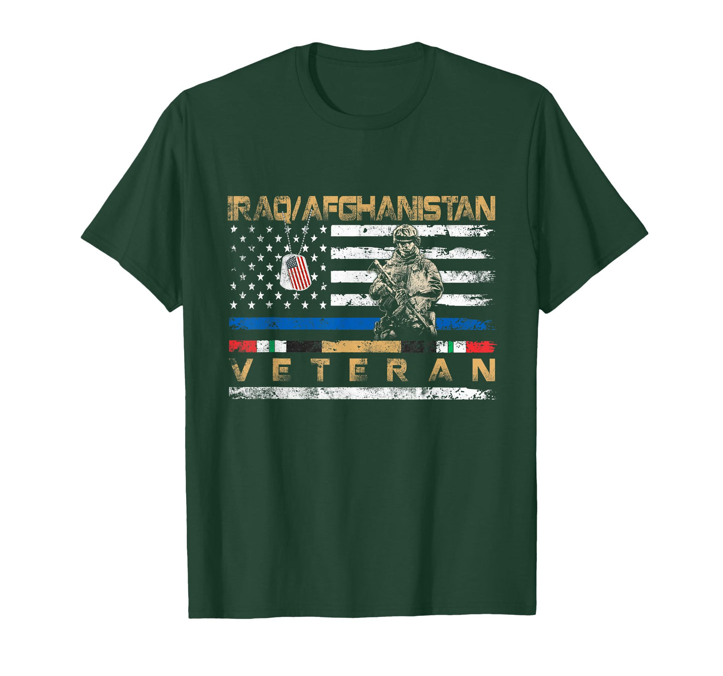Iraq Afghanistan Veteran T-Shirt Vintage Flag Patriotic Mens T-Shirt