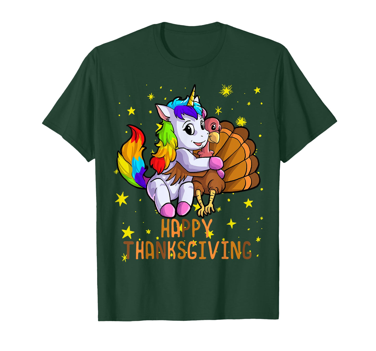 Cute Unicorn Hugs Turkey Happy Thanksgiving Girls T-Shirt