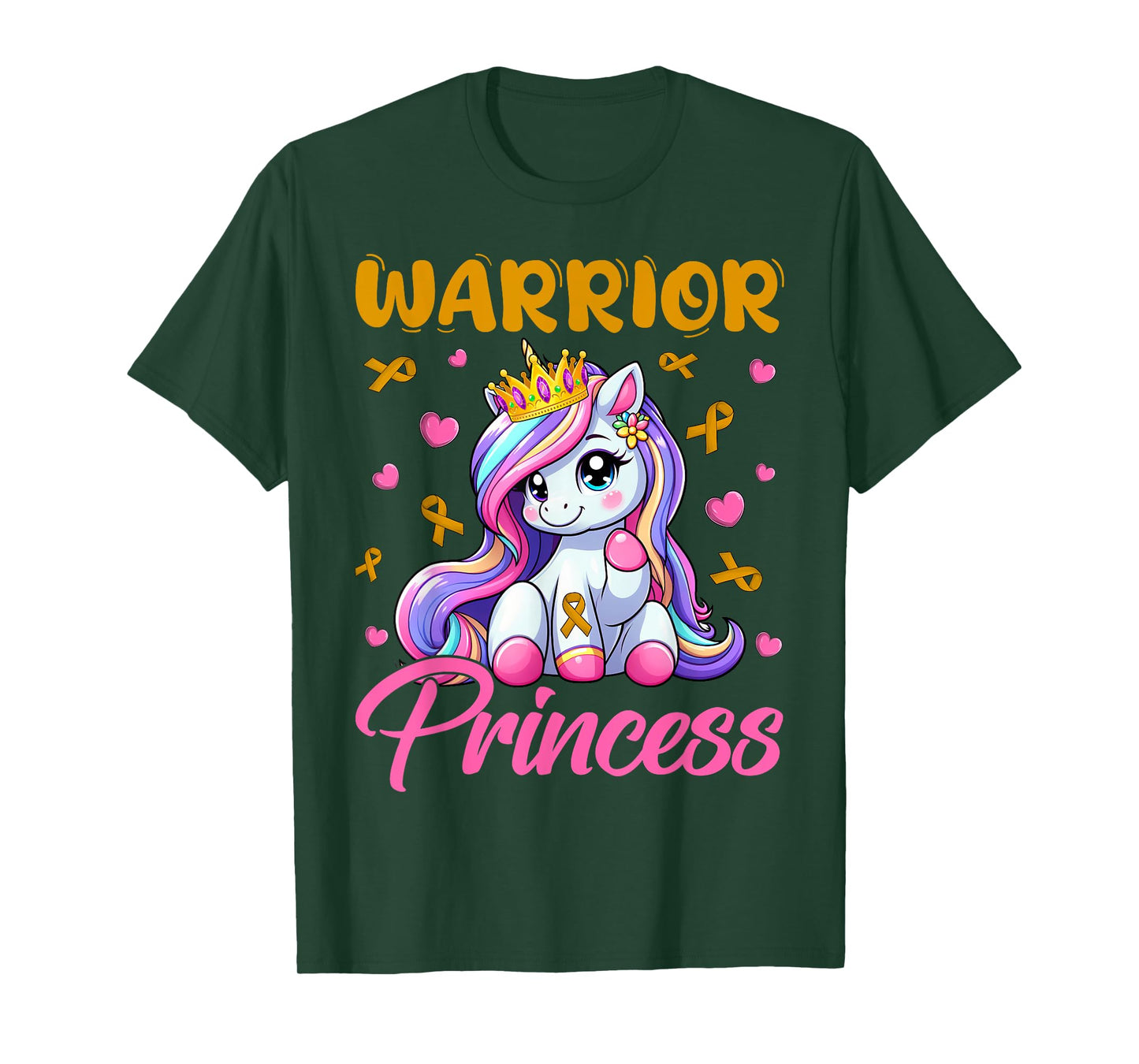 Childhood Cancer Awareness Warrior Princess Unicorn Girls T-Shirt