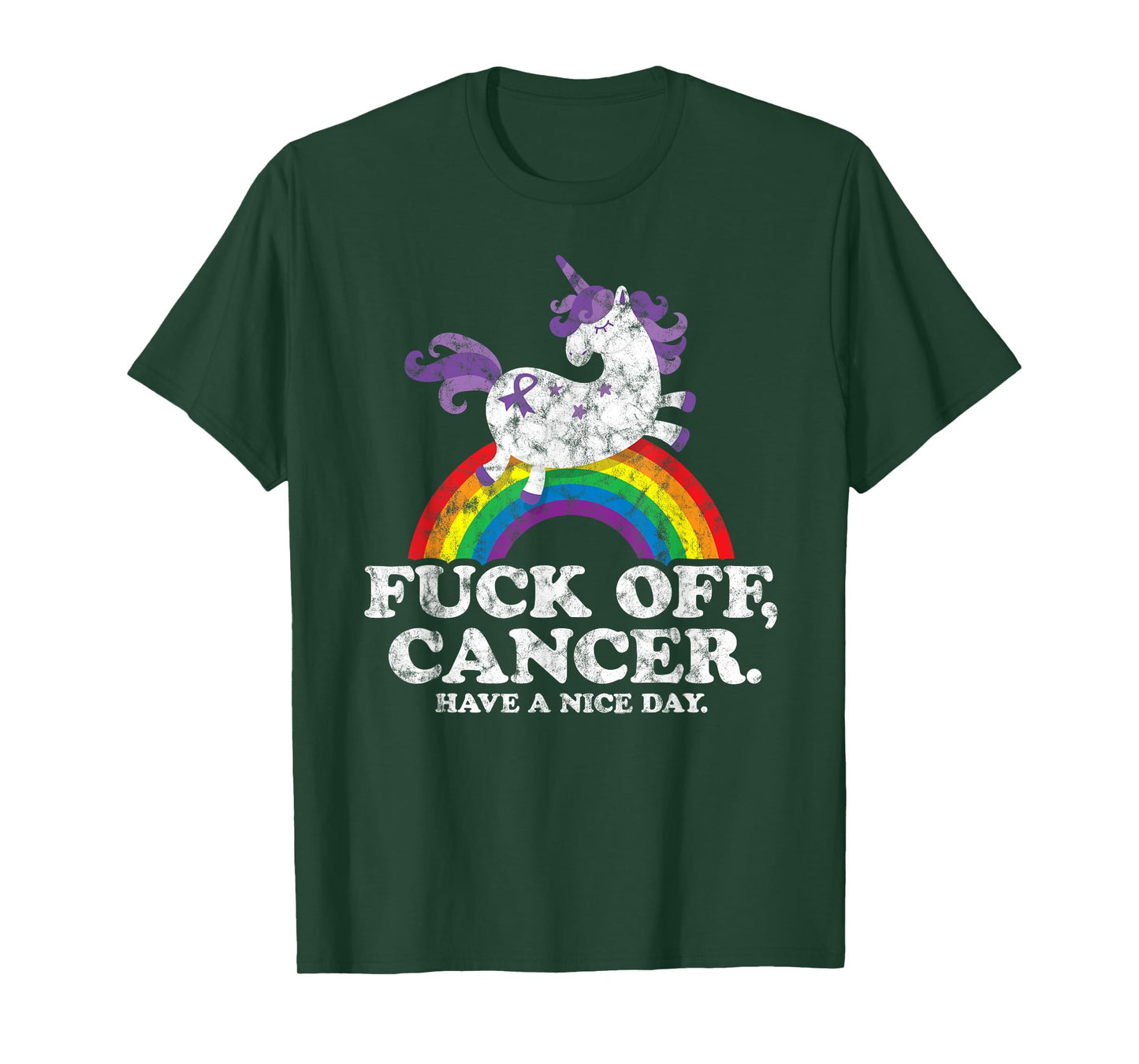 Fuck Off Cancer | Survivor Quote | Funny Unicorn Rainbow T-Shirt
