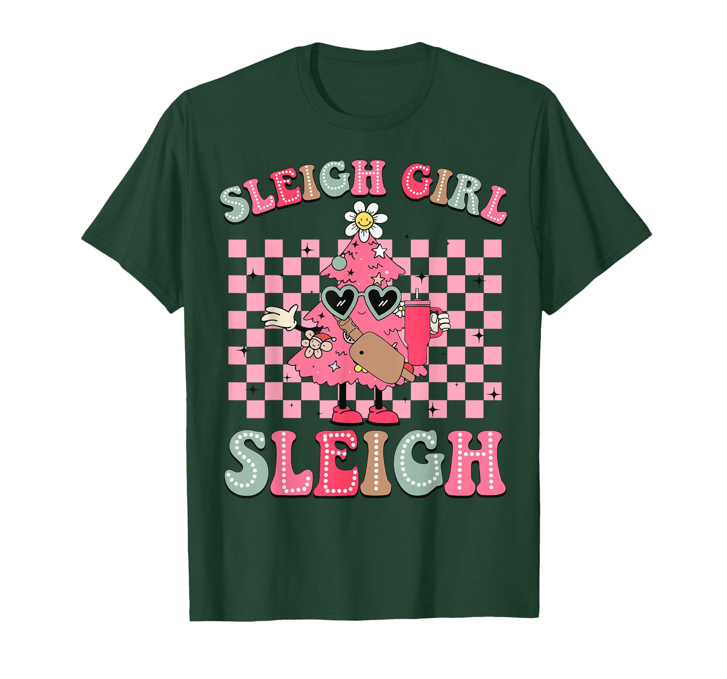 Sleigh Girl Sleigh Pink Christmas Tree Cake Belt Bag Xmas T-Shirt