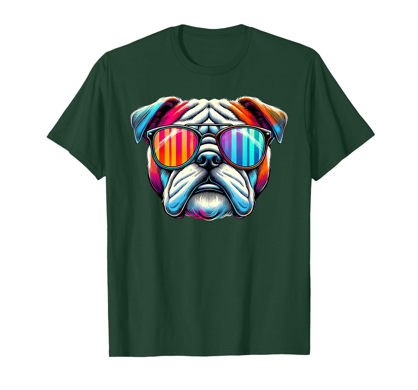 Colorful English Bulldog Wearing Sunglasses Men Women Girls Kids T-Shirt