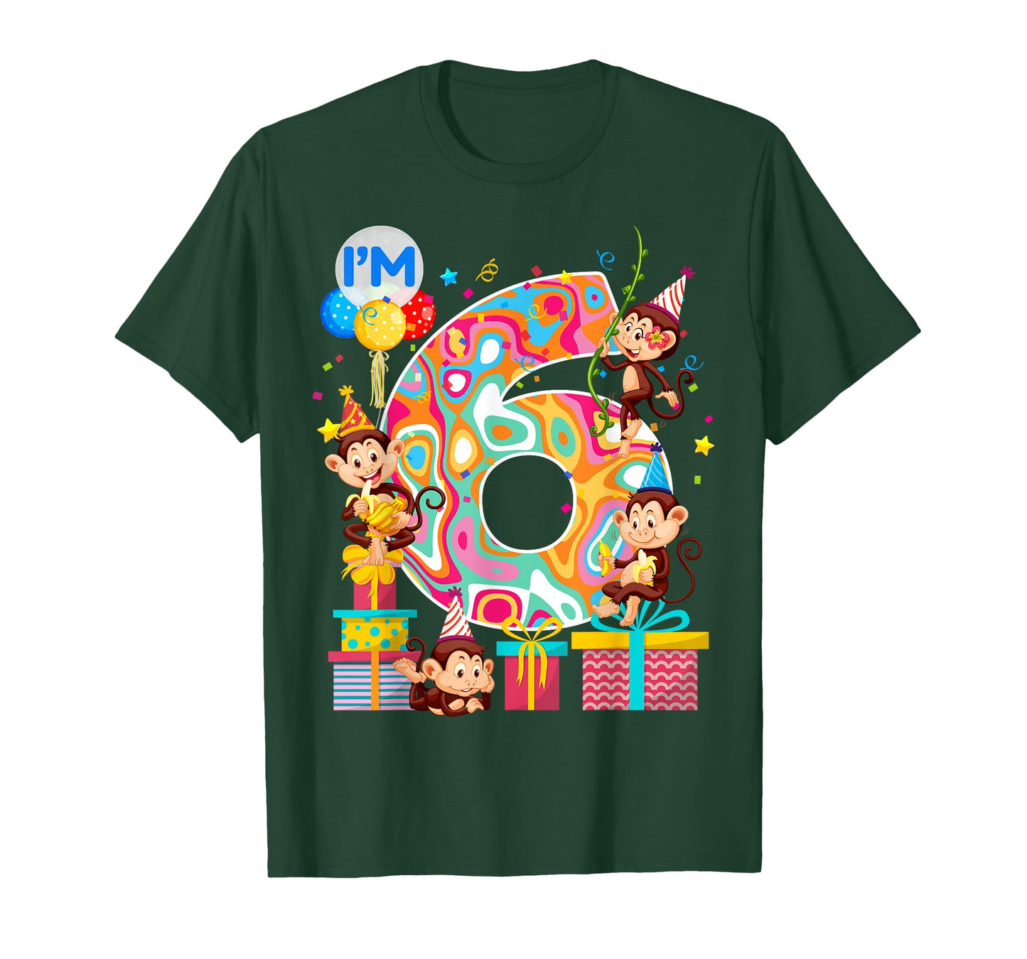 6th B-Day Monkey Birthday Zoo Animal 6 Year Old Funny T-Shirt