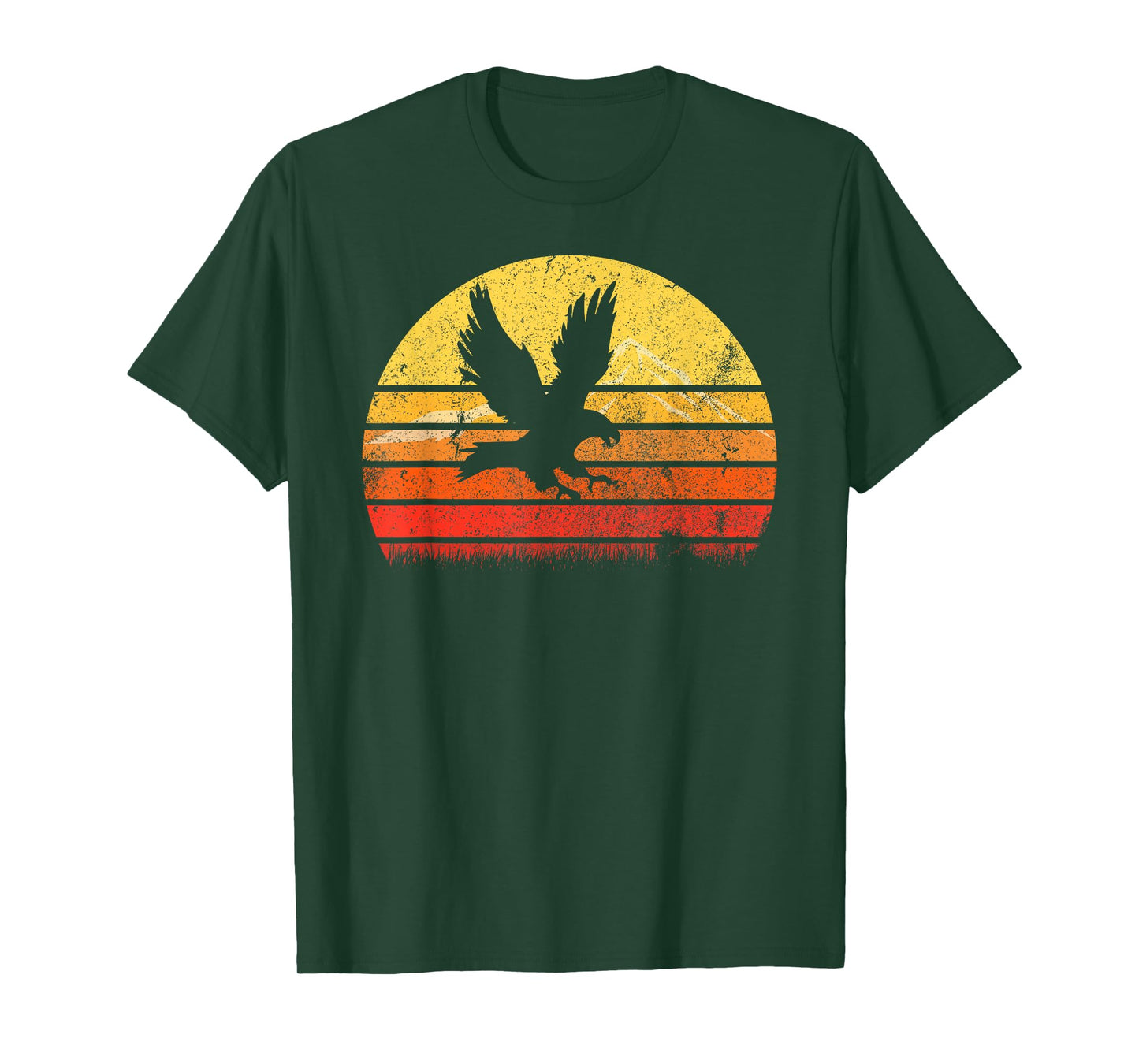 Vintage Retro Hawk Silhouette Sunset Bird Lover Distressed T-Shirt