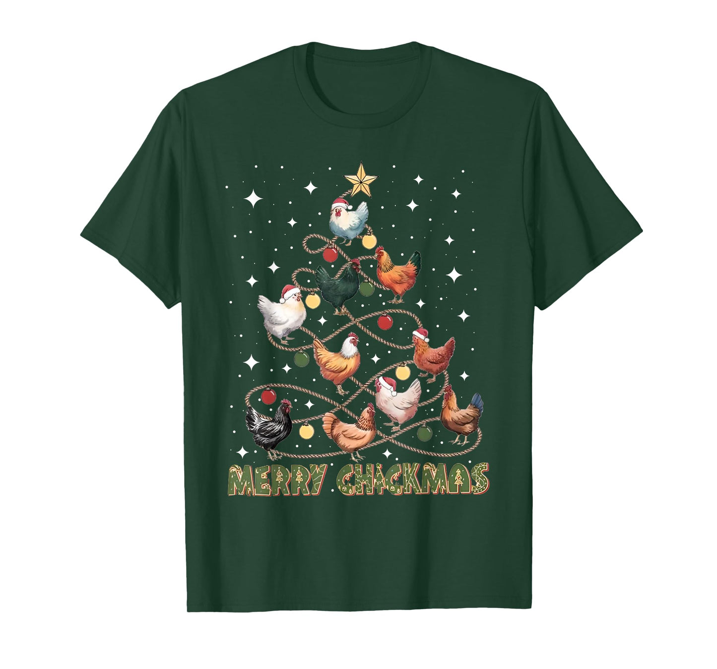 Merry Chickmas Chicken Christmas Tree Lights Farmer Gifts PJ T-Shirt