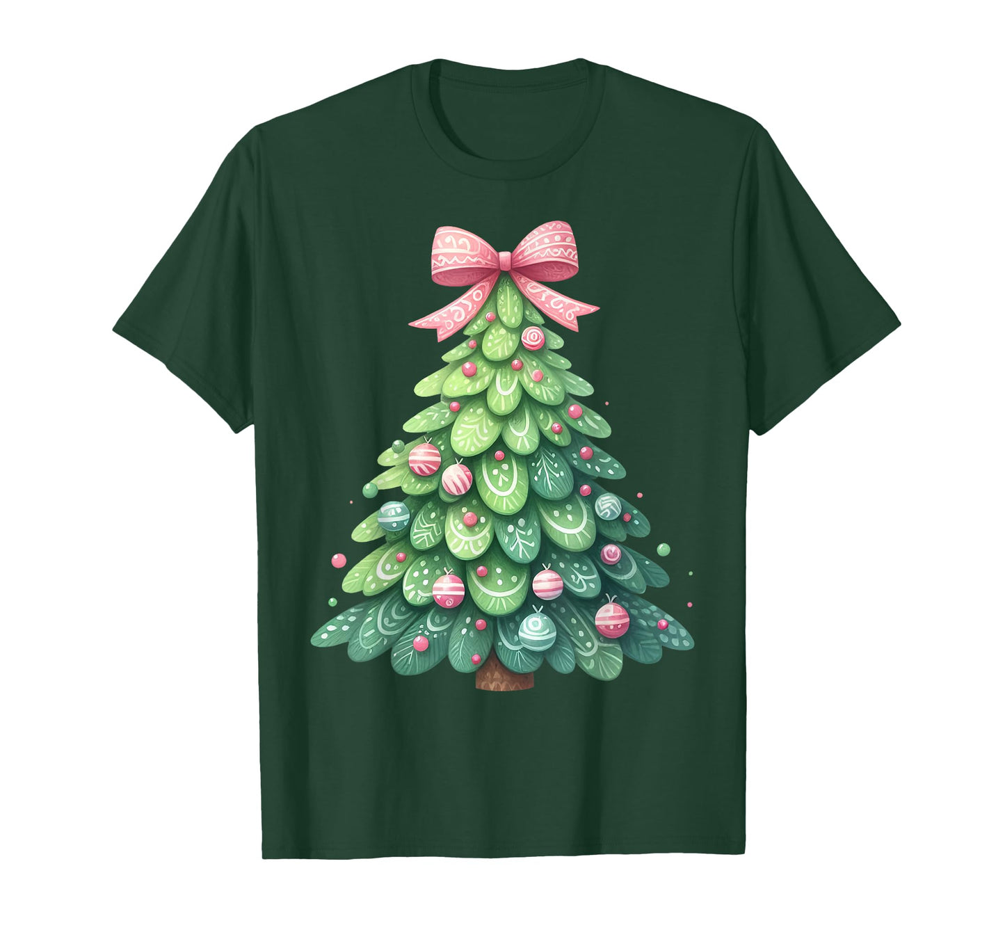 Merry Christmas Tree with Coquette Bow Xmas Holiday Women T-Shirt