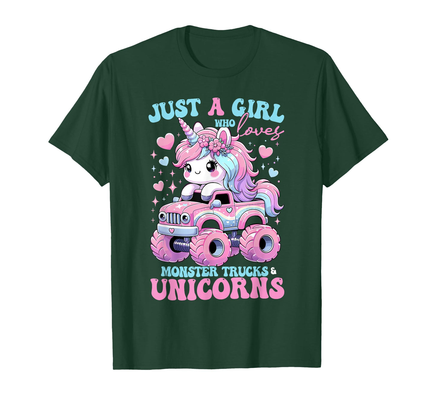 Funny Just a Girl Who Loves Monster Trucks And Unicorns T-Shirt