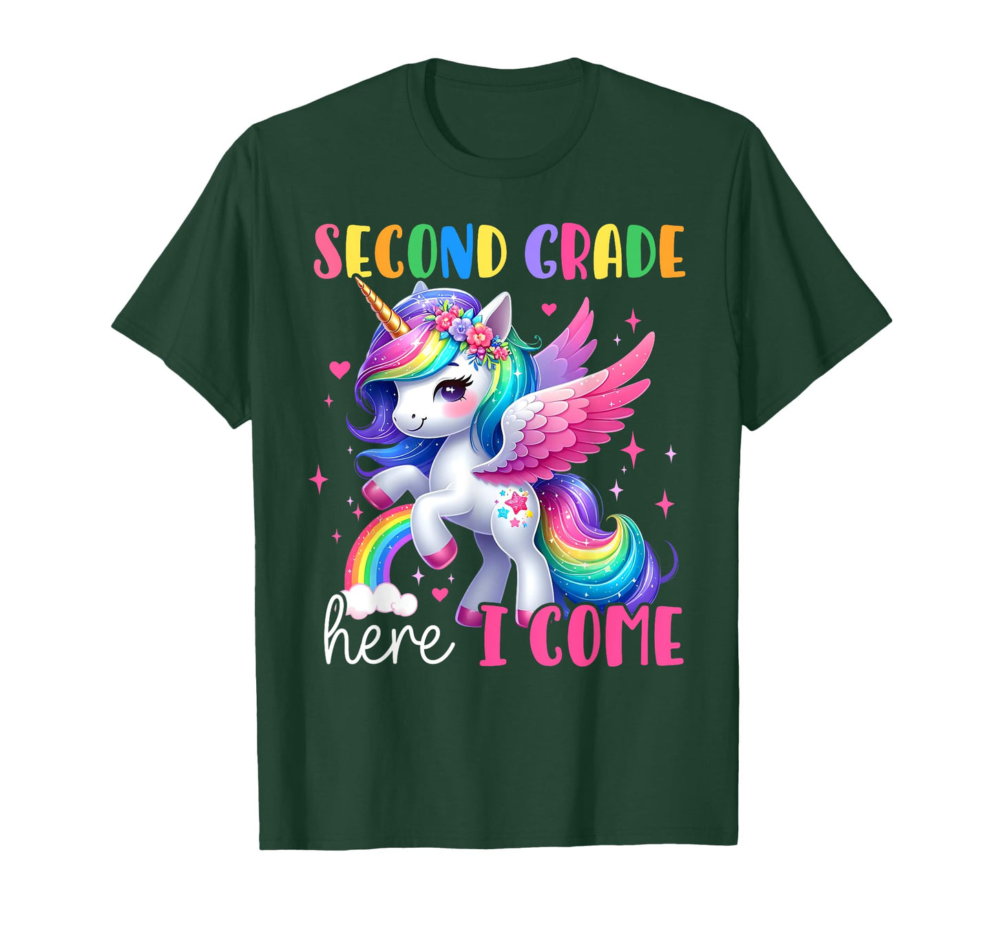 Second Grade Here I Come Unicorn Girls Kids Back To School T-Shirt