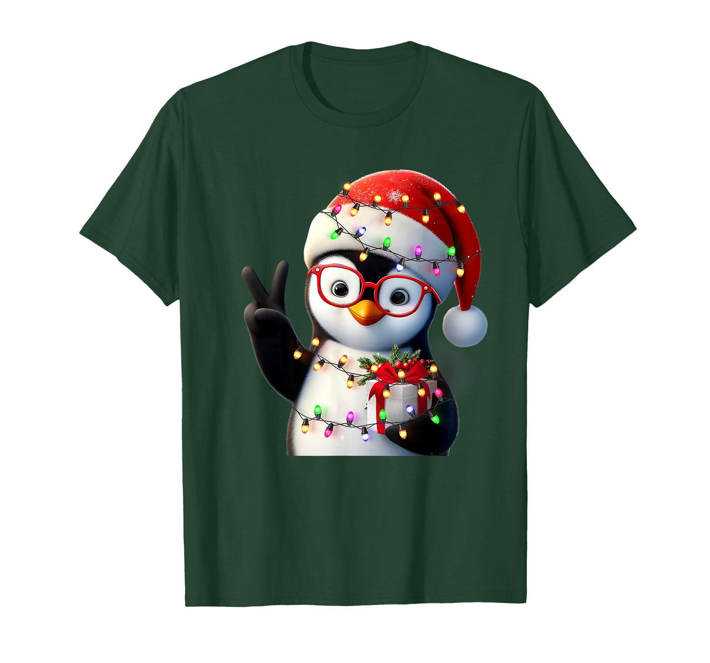 Peace Sign Hand Penguin Santa Christmas Penguin Pajamas T-Shirt