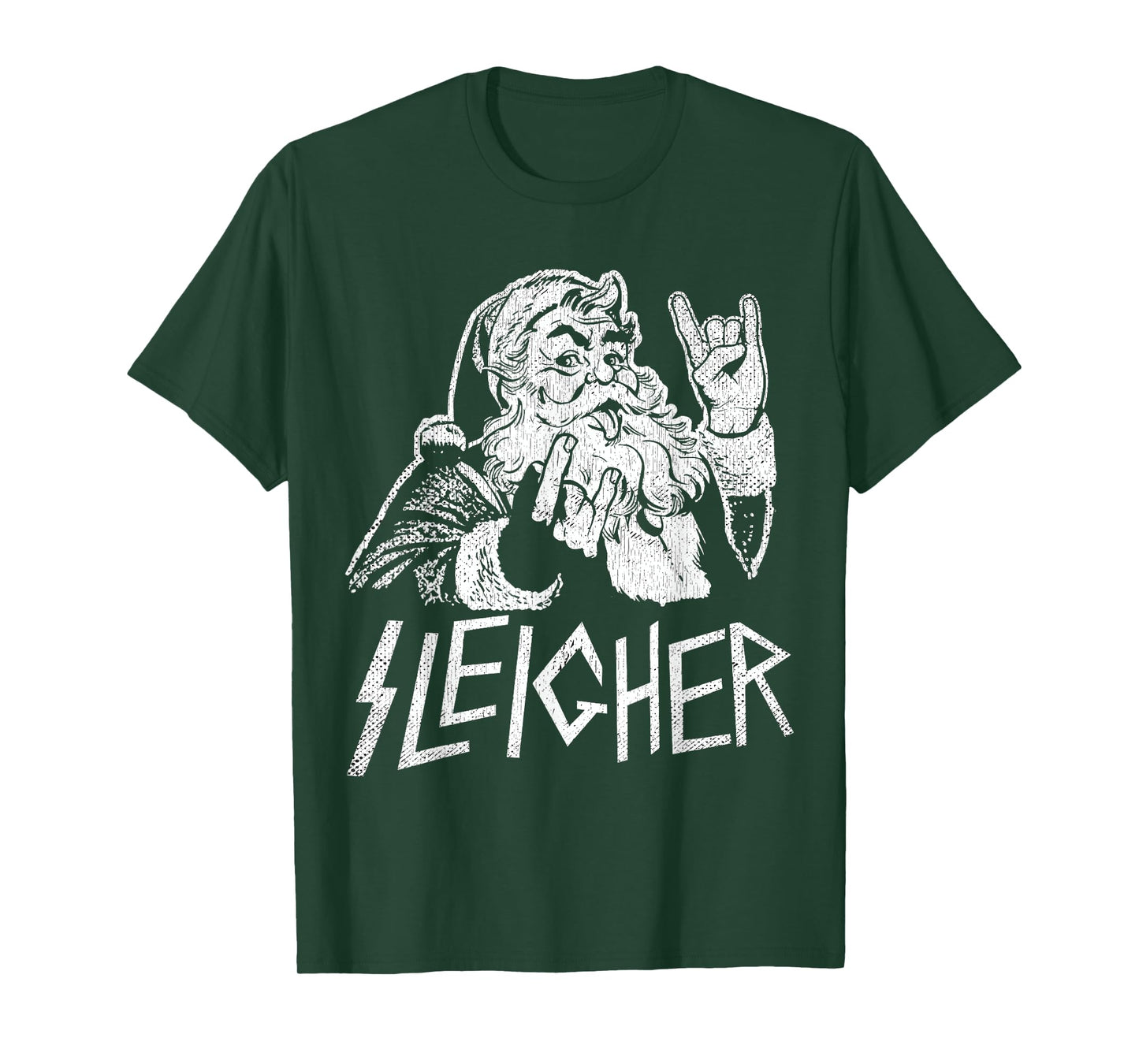 Sleigher Santa Claus Rock On Goth Heavy Metal Christmas T-Shirt