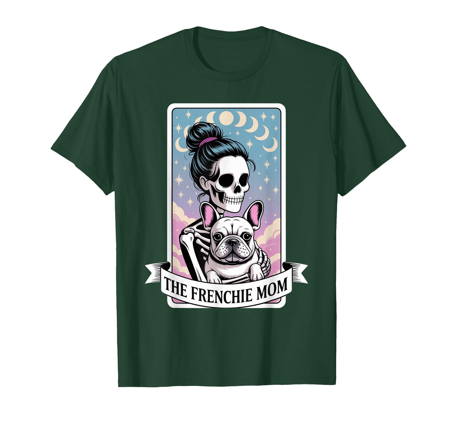 The Frenchie Mom Skeleton Hug Tarot Card Halloween Dog Lover T-Shirt