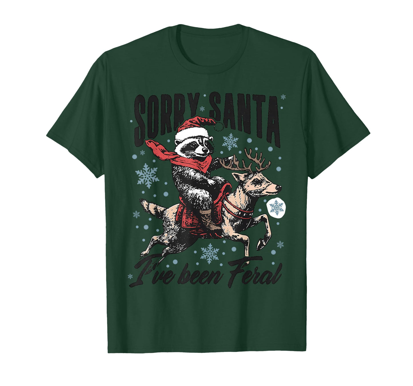 Vintage Sorry Santa I’ve Been Feral Raccoon Ride Horse Xmas T-Shirt