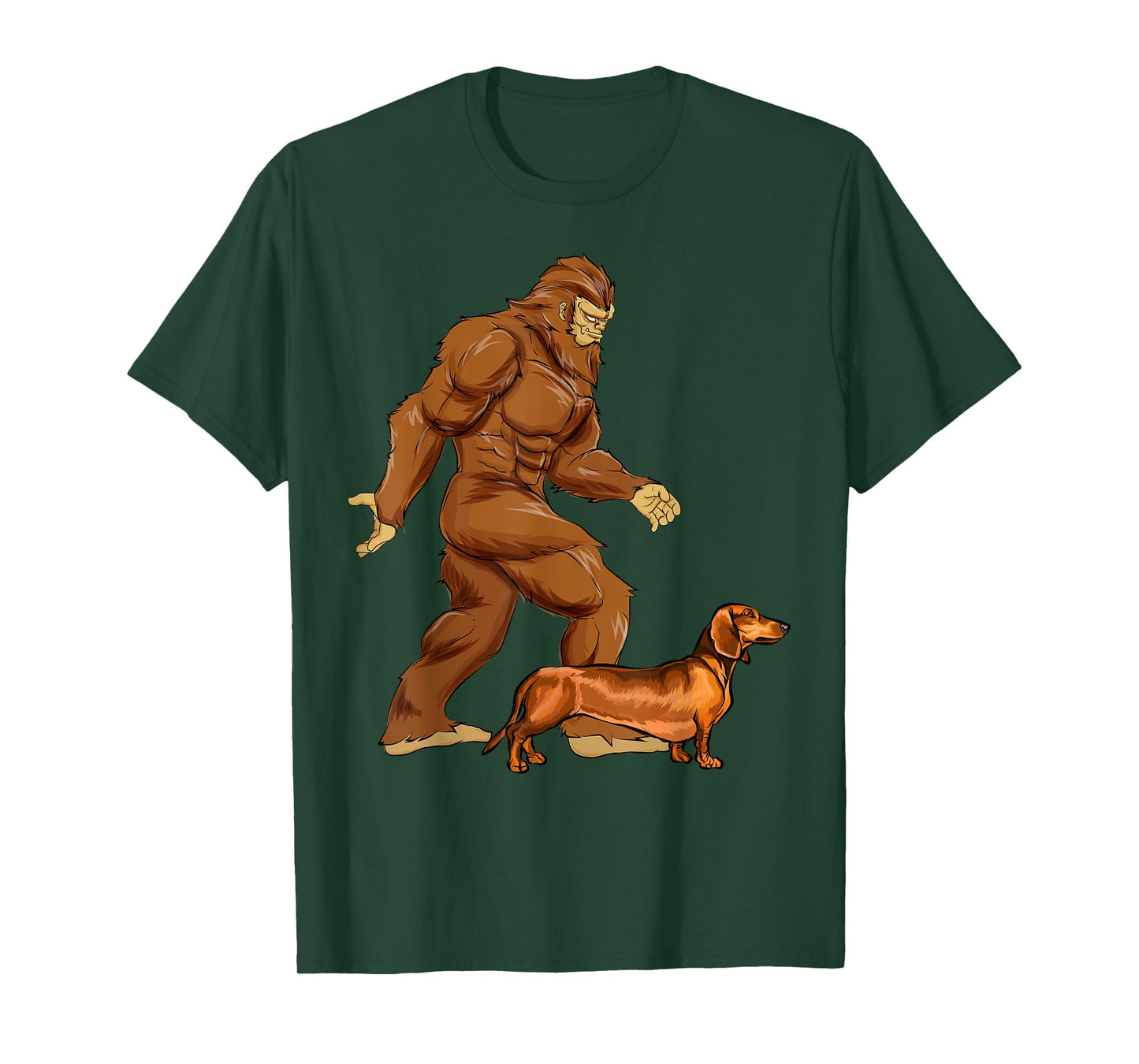 Funny Bigfoot Walking Brown Dachshund Sasquatch Dog Men Women Girls Kids T-Shirt