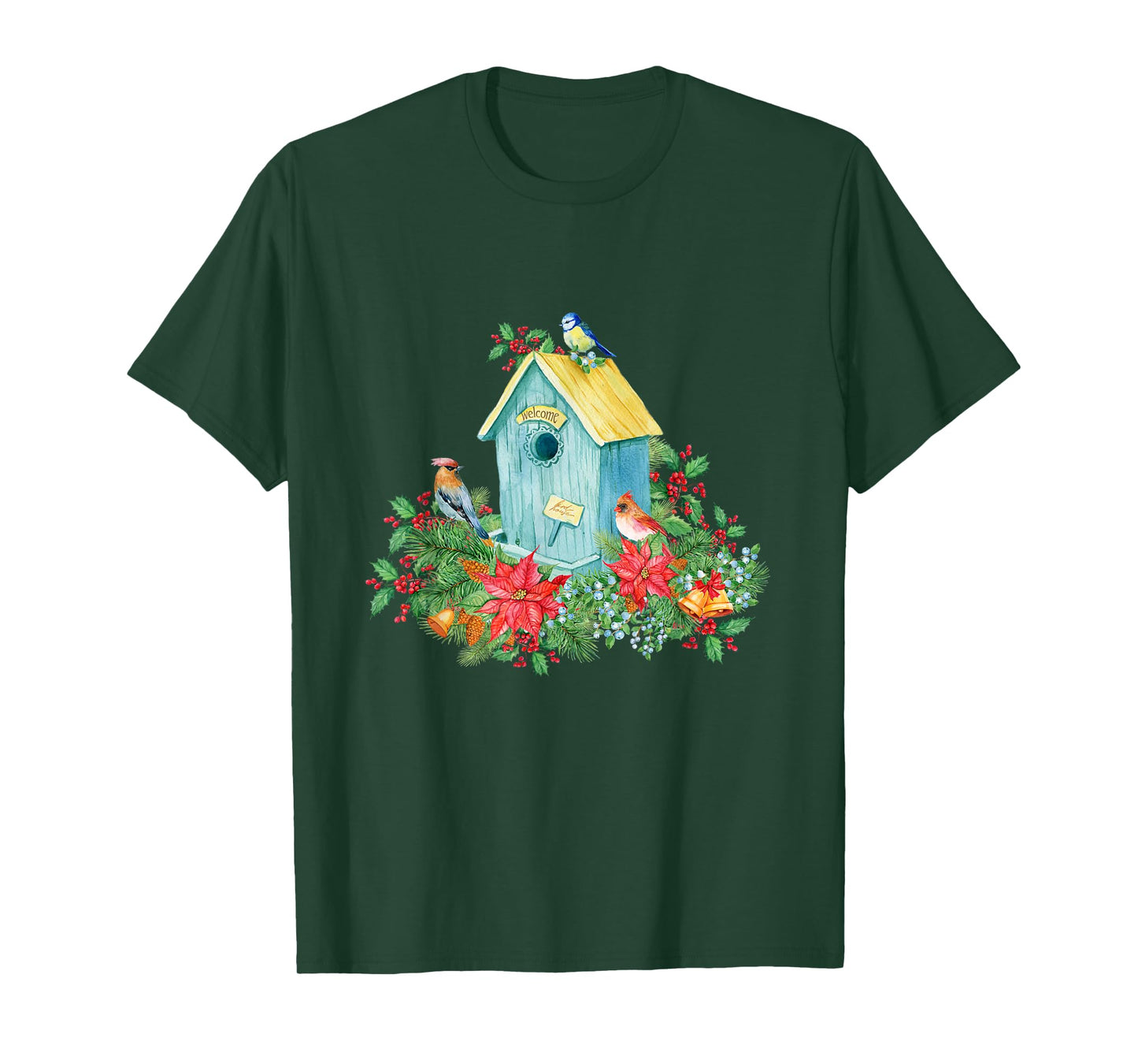 Watercolor Birdhouse Flowers and Animal Lovers T-Shirt