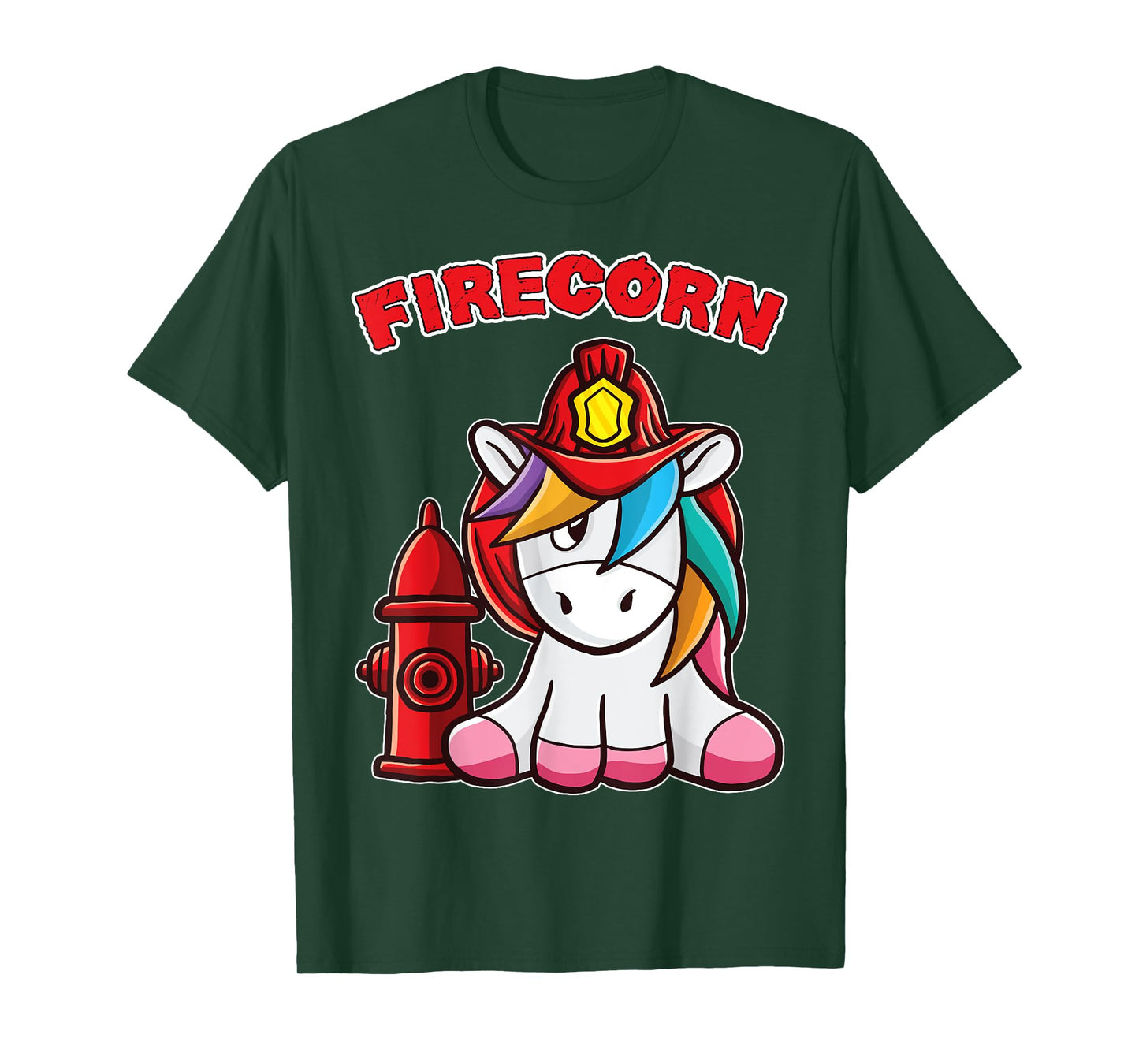 Firecorn Firefighter Unicorn with red Fireman Helmet Fire T-Shirt