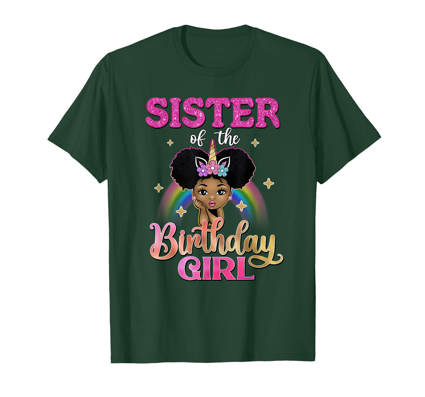 Sister of The Birthday Girl Princess Afro Melanin Unicorn T-Shirt
