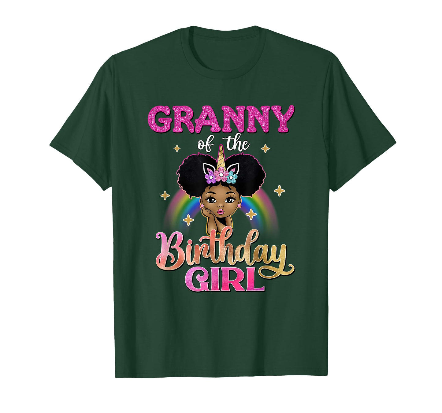 Granny of The Birthday Girl Princess Afro Melanin Unicorn T-Shirt