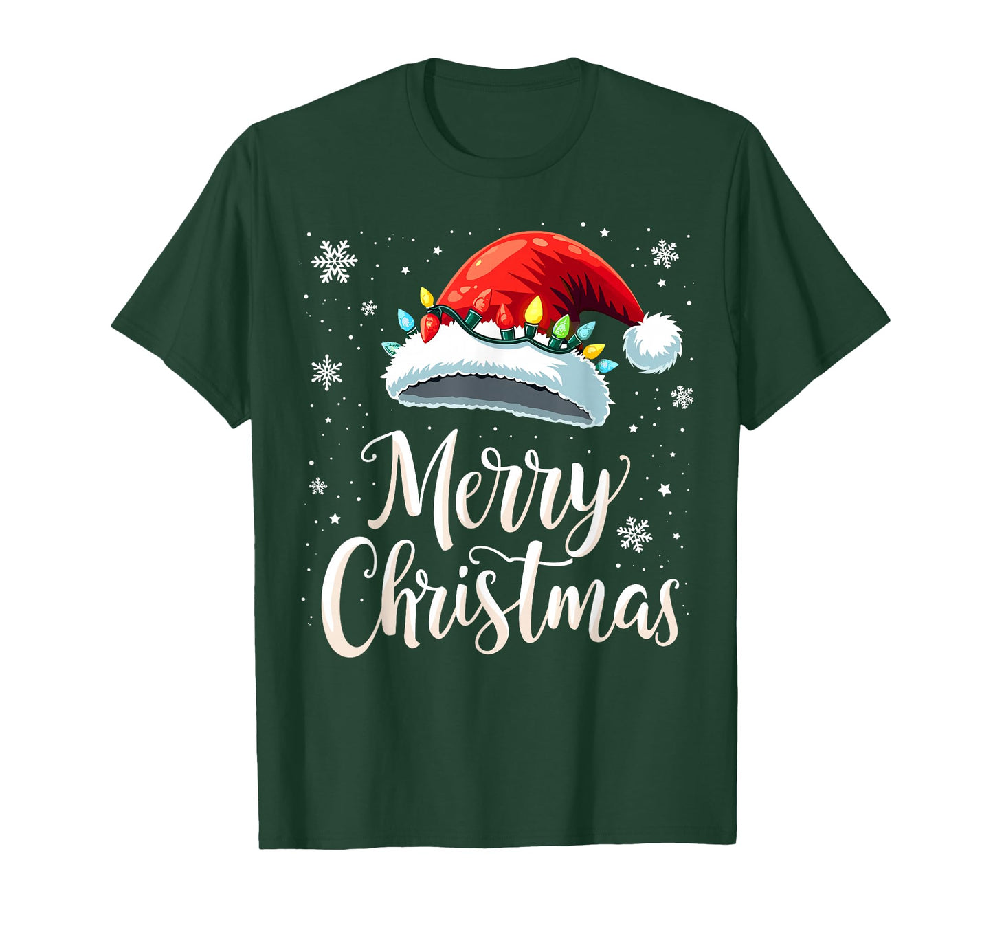 Merry Christmas Lights Red Santa Hat Xmas Family T-Shirt