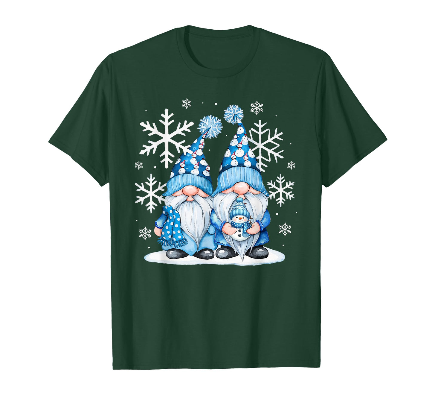 Funny Snowman Gnomies With Snowflakes Cute Gnome Christmas T-Shirt