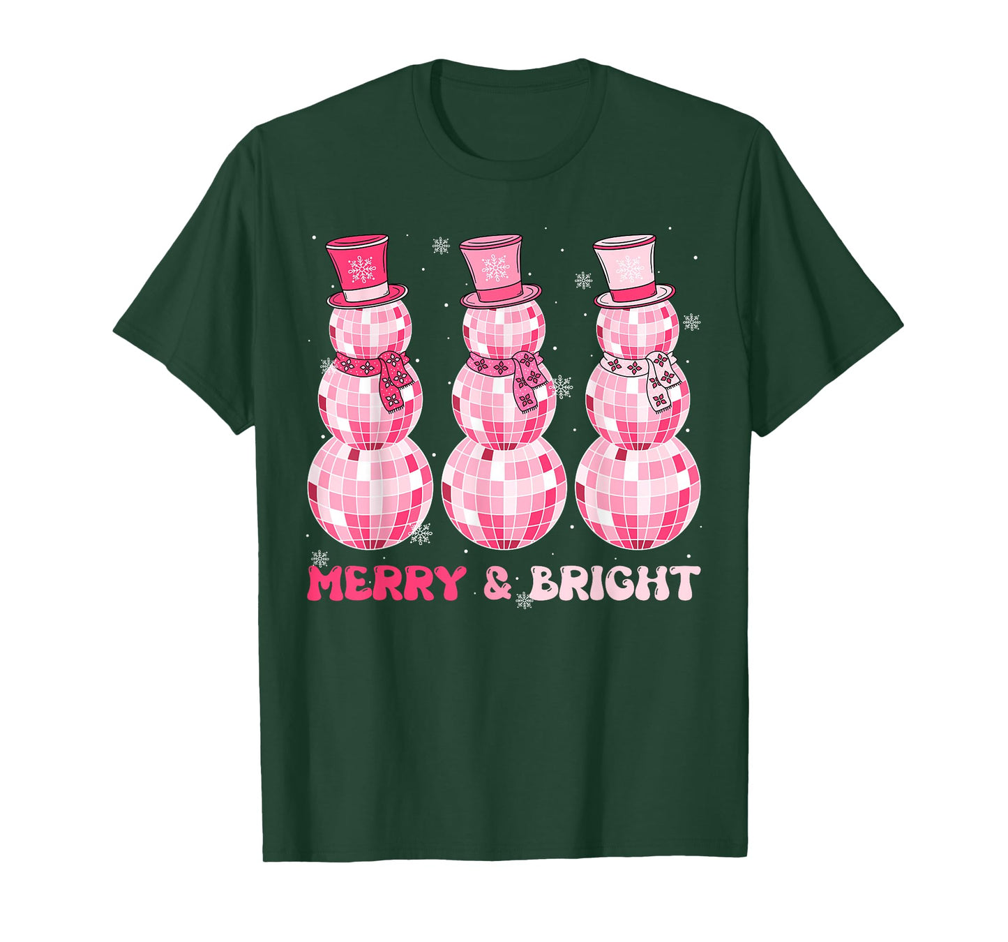 Retro Merry Bright Pink Disco Snowman Christmas Santa Funny T-Shirt